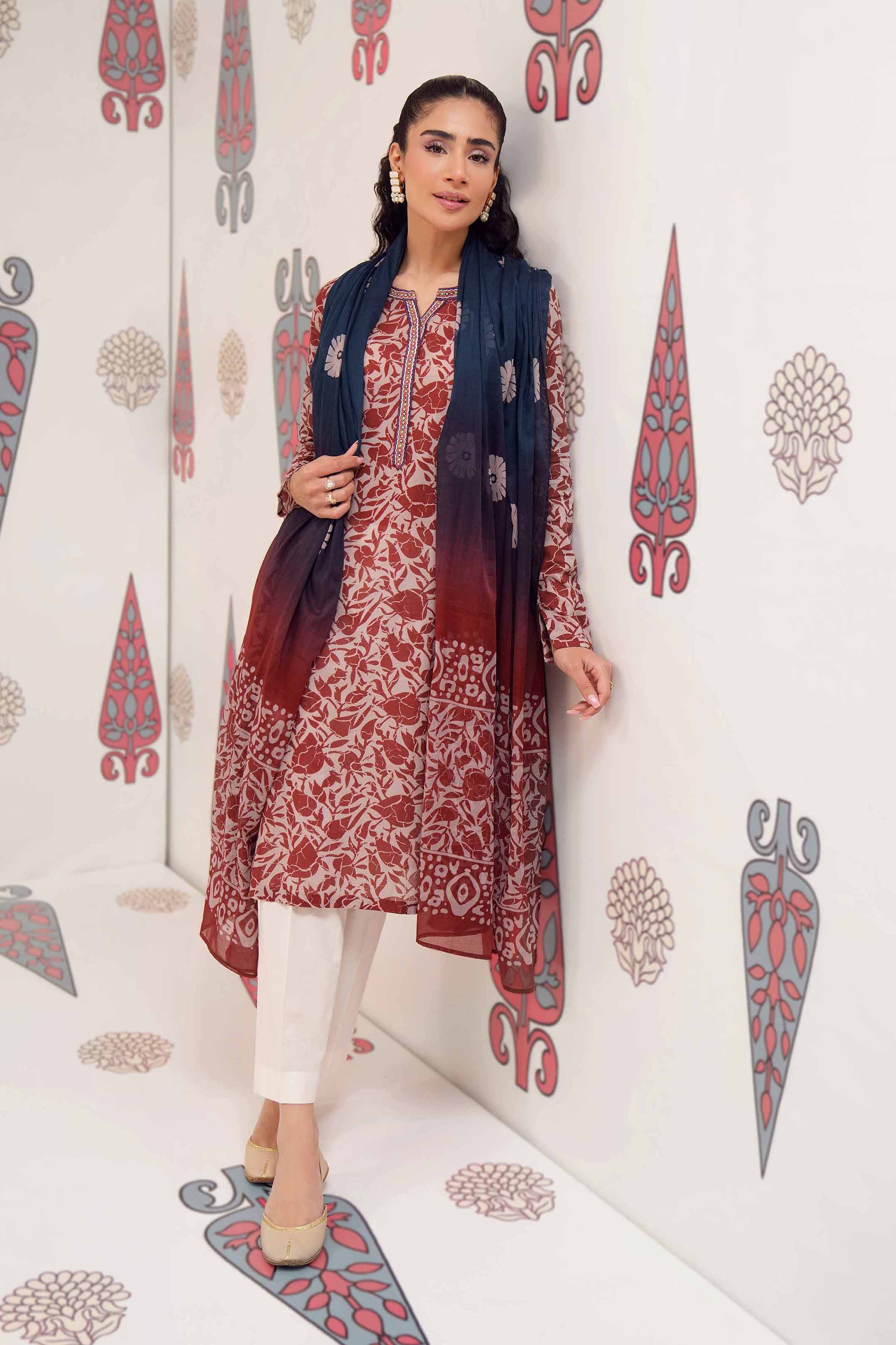 2 Piece - Printed Embroidered Suit - PS24-149