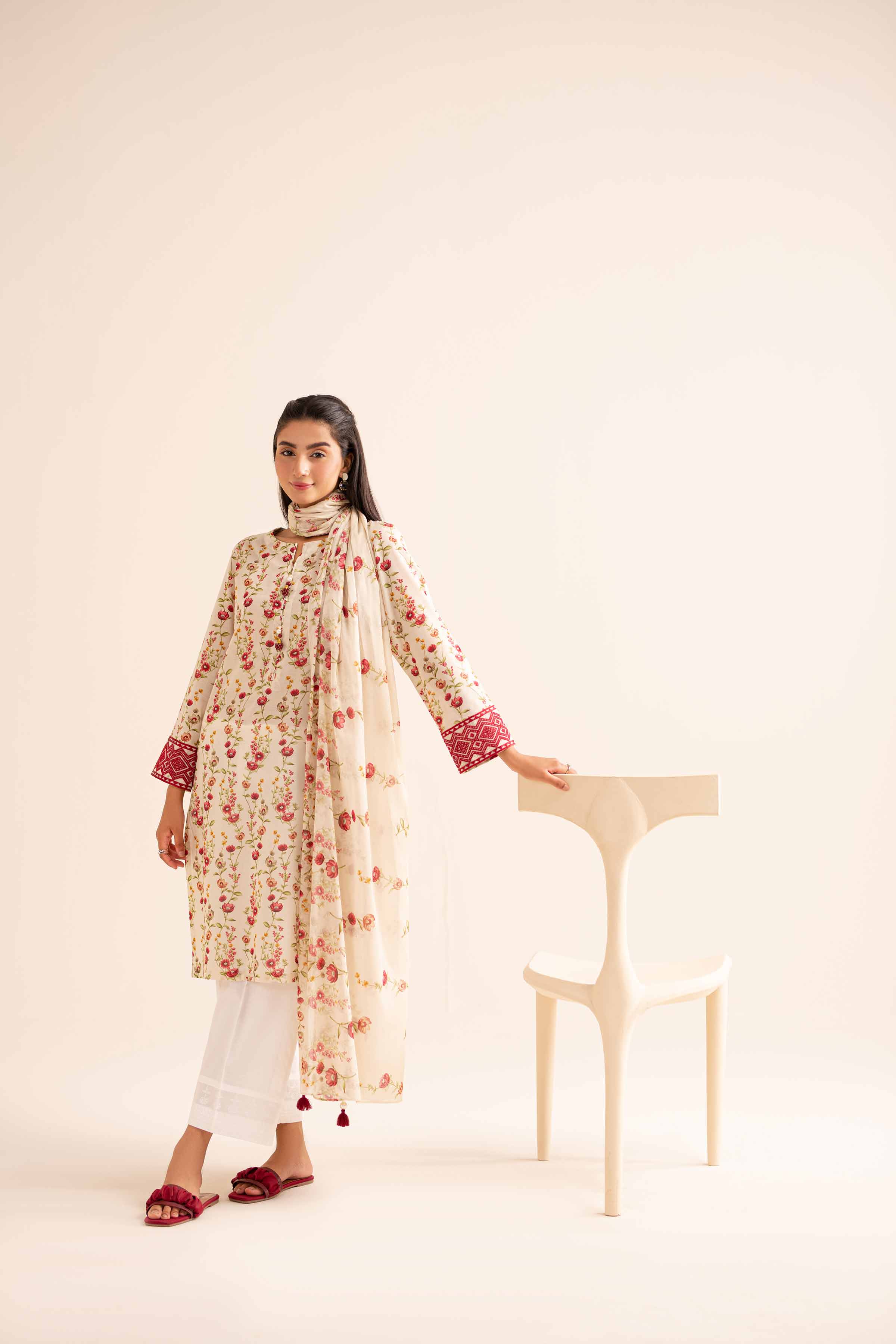 2 Piece - Printed Embroidered Suit - PS24-253