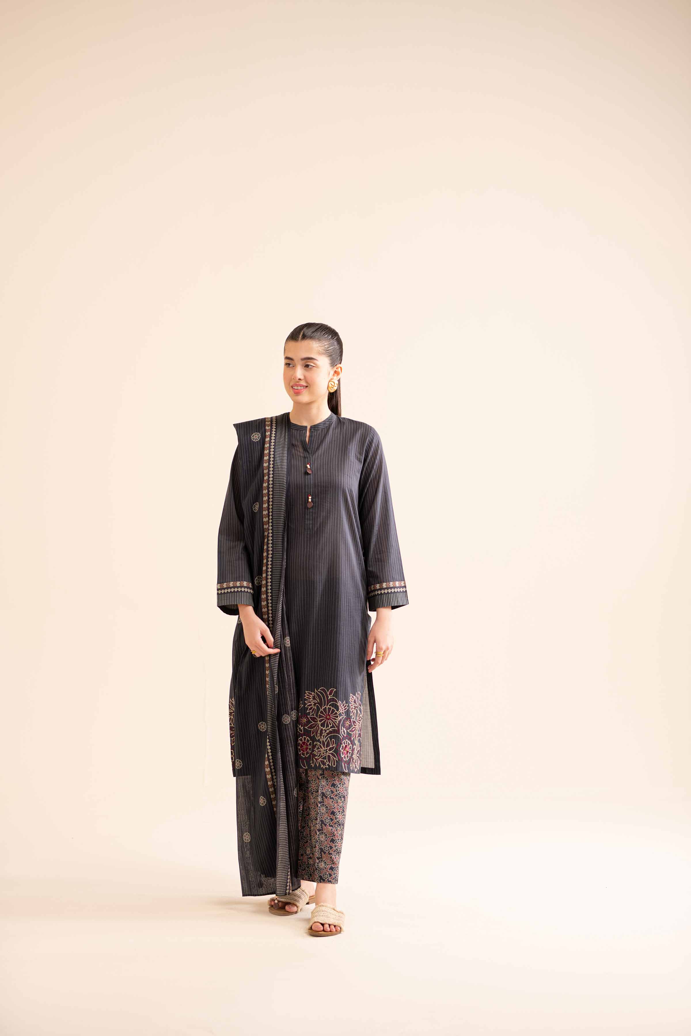 3 Piece - Printed Embroidered Suit - PS24-260