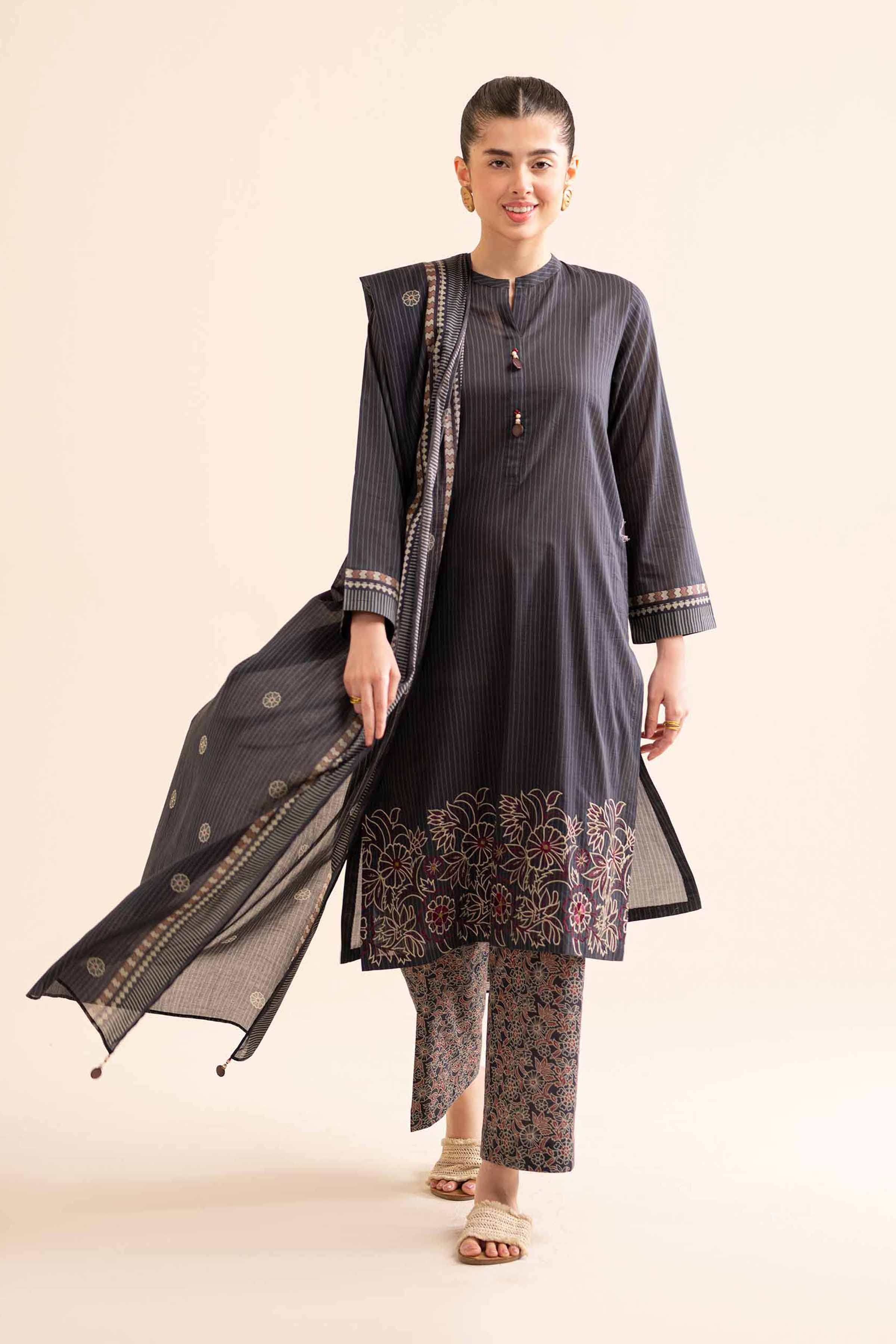 3 Piece - Printed Embroidered Suit - PS24-260