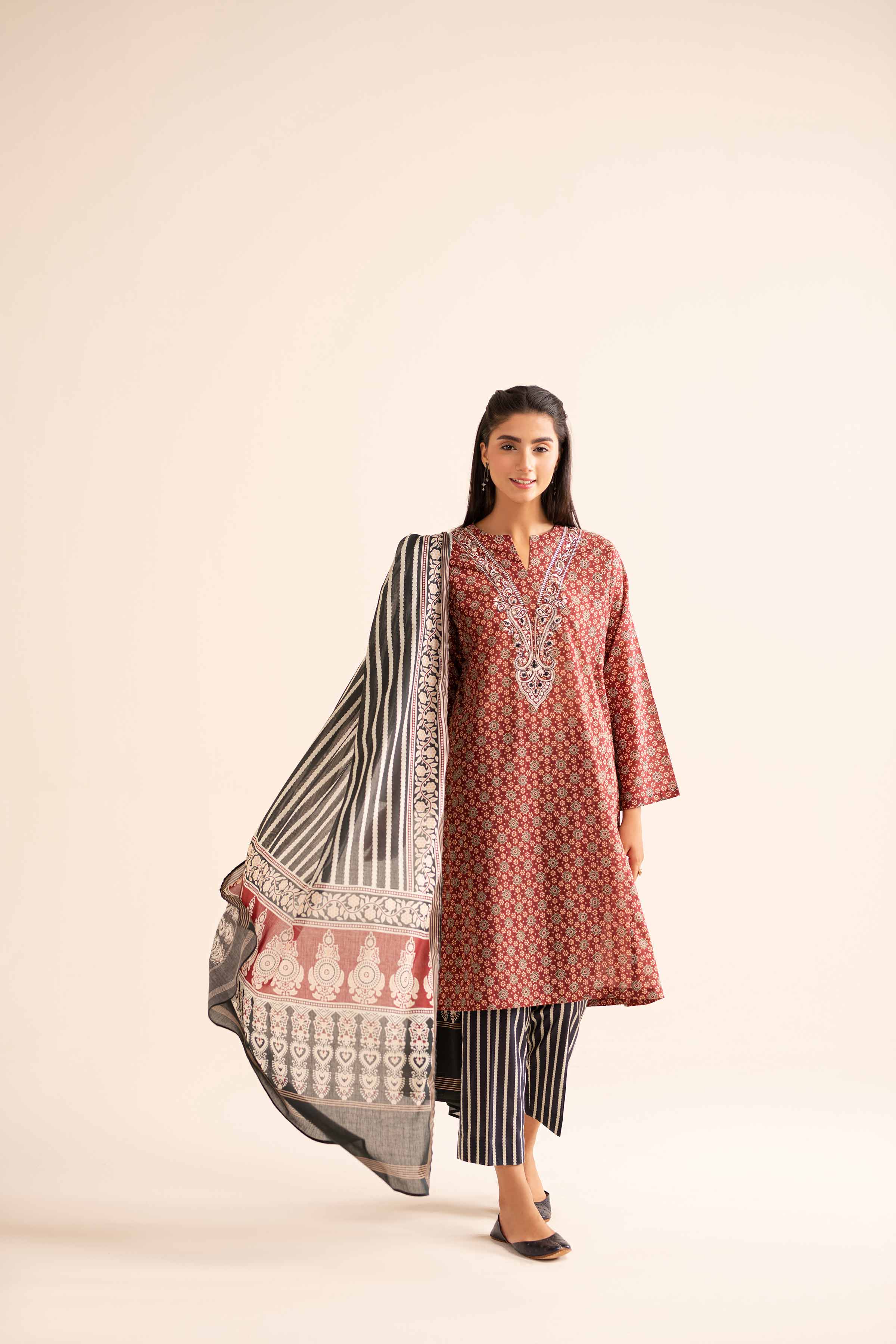 3 Piece - Printed Embroidered Suit - PS24-276