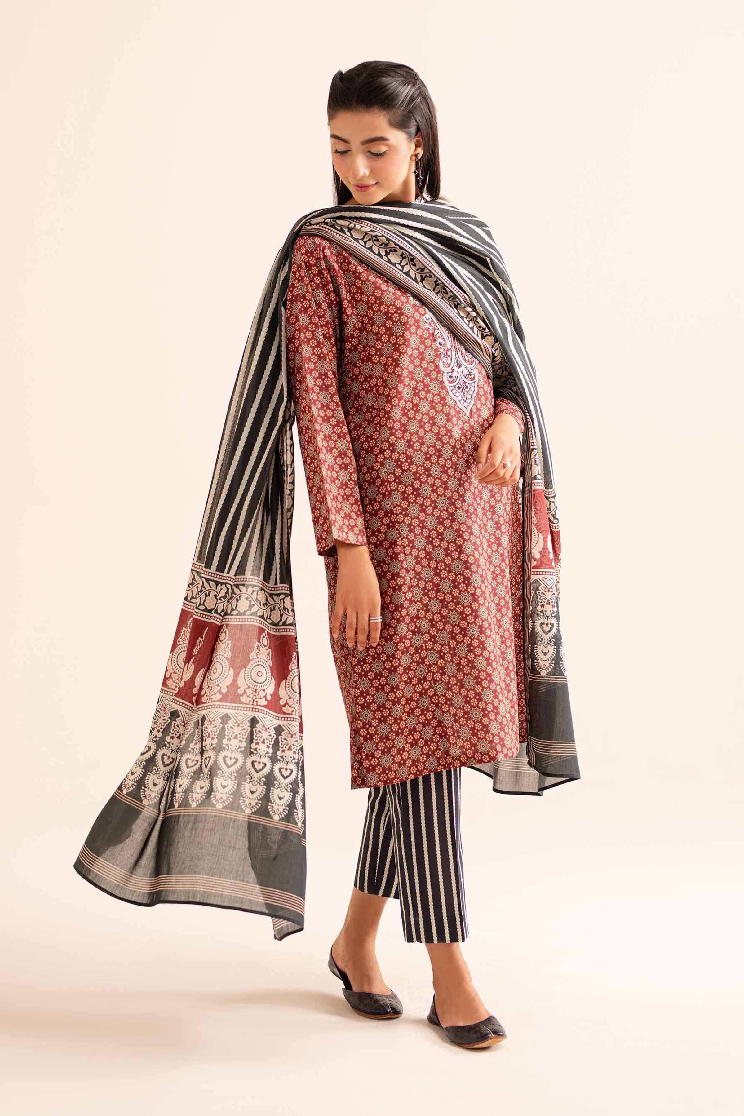 3 Piece - Printed Embroidered Suit - PS24-276