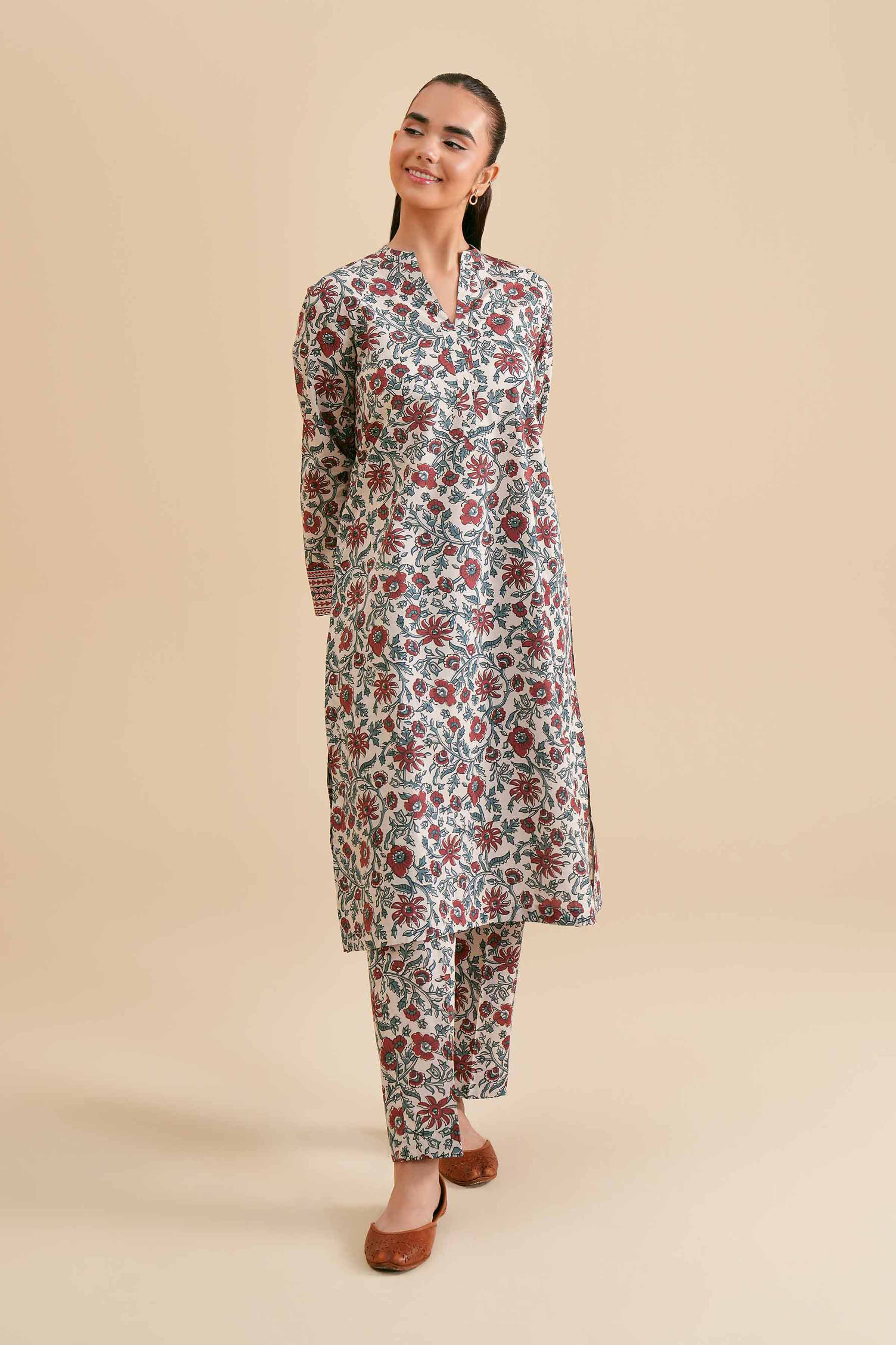 2-Piece - Printed Embroidered Suit - PS24-288