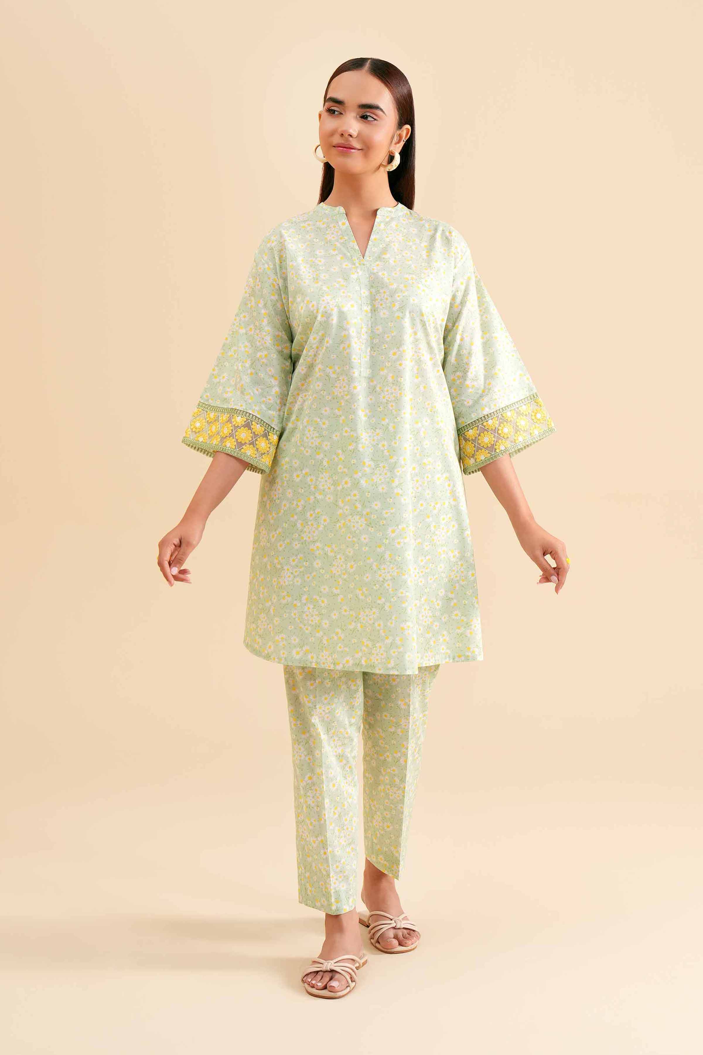 2 Piece - Printed Embroidered Suit - PS24-298