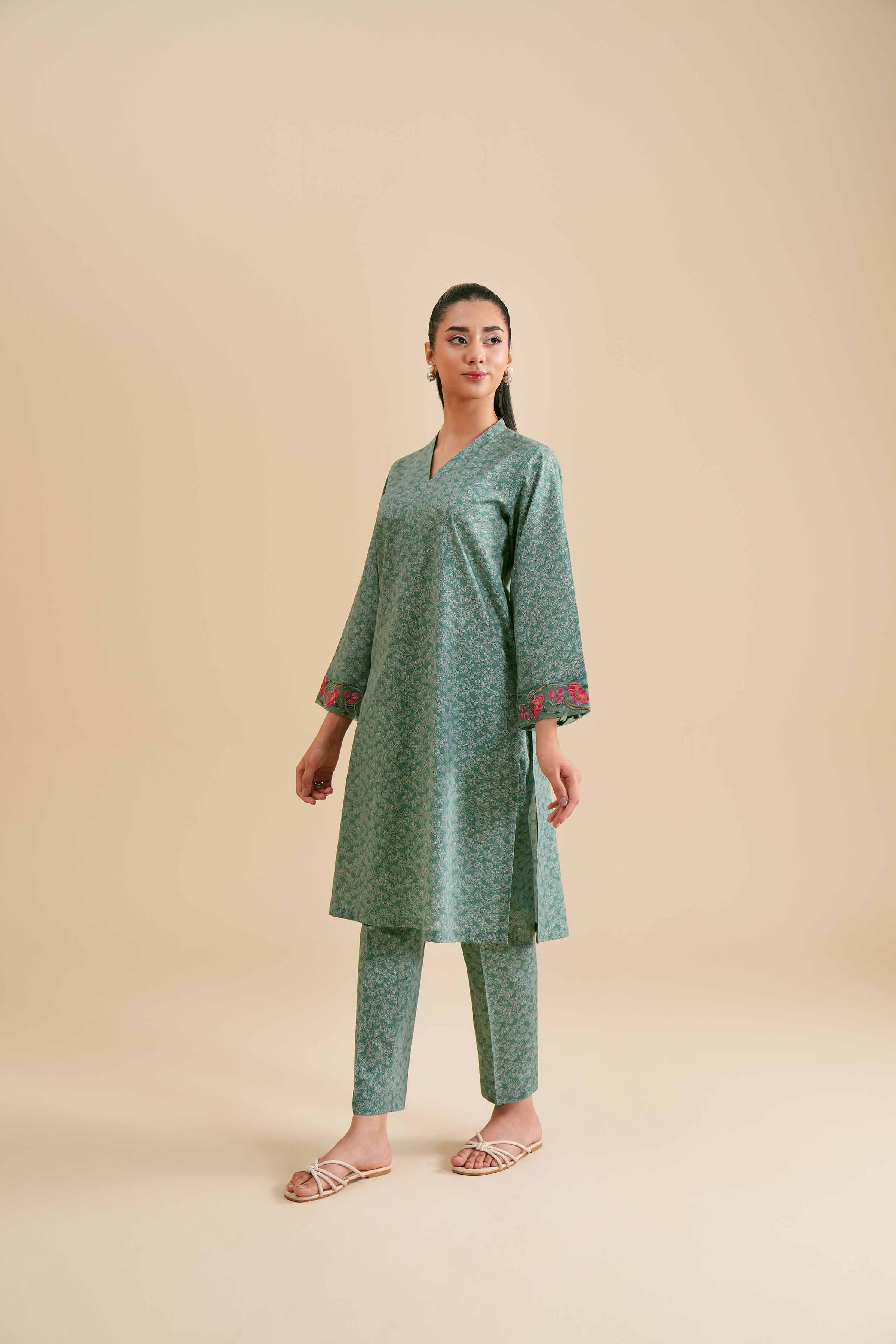 2 Piece - Printed Embroidered Suit - PS24-303