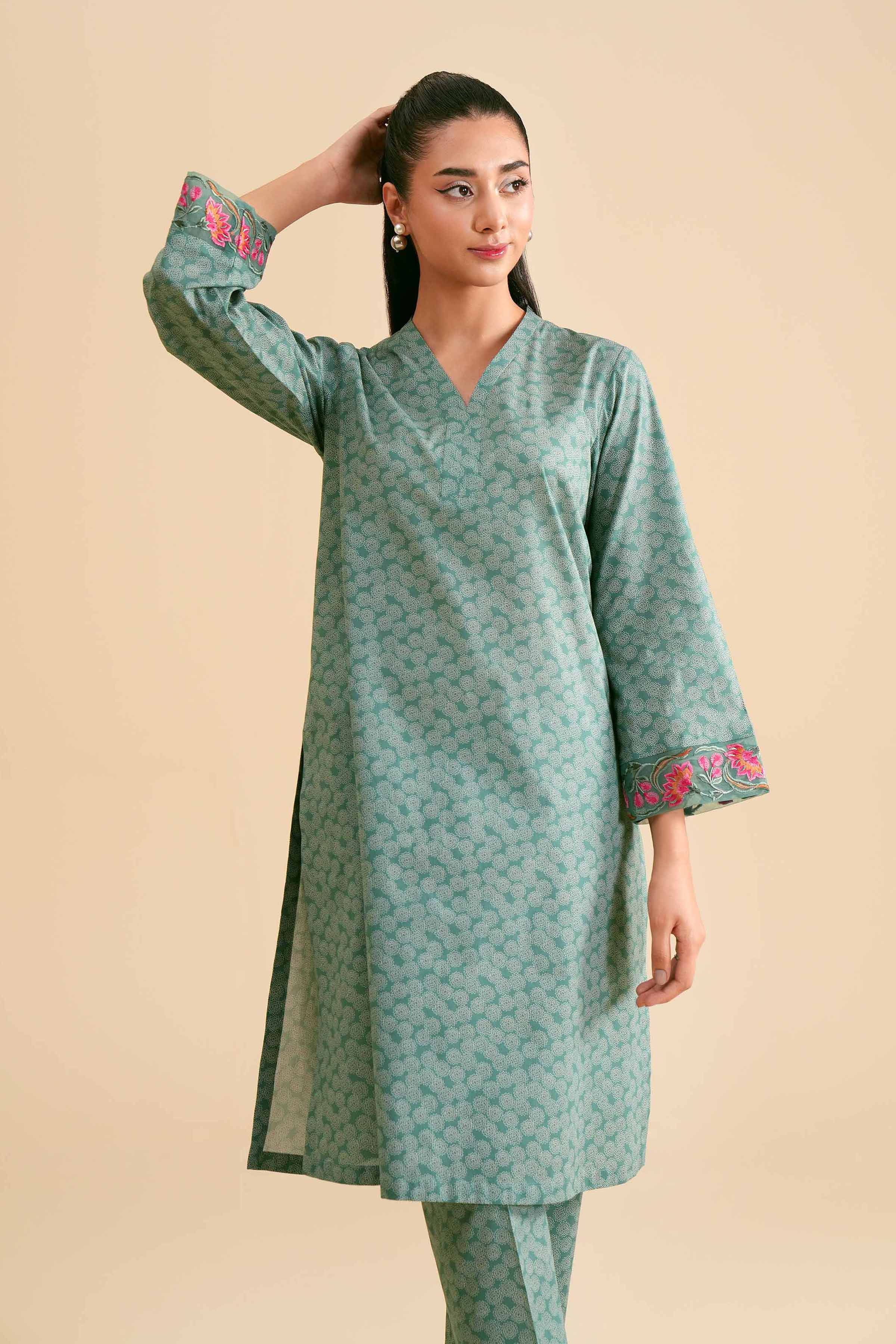 2 Piece - Printed Embroidered Suit - PS24-303