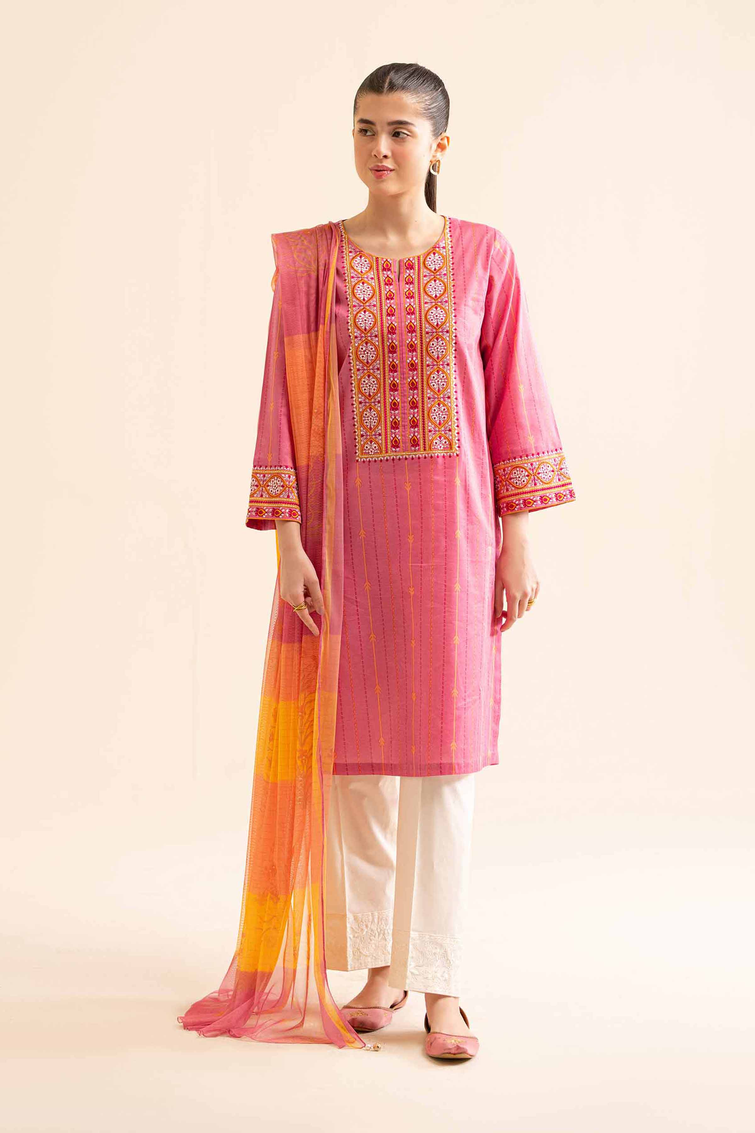 2-Piece - Printed Embroidered Suit - PS24-343