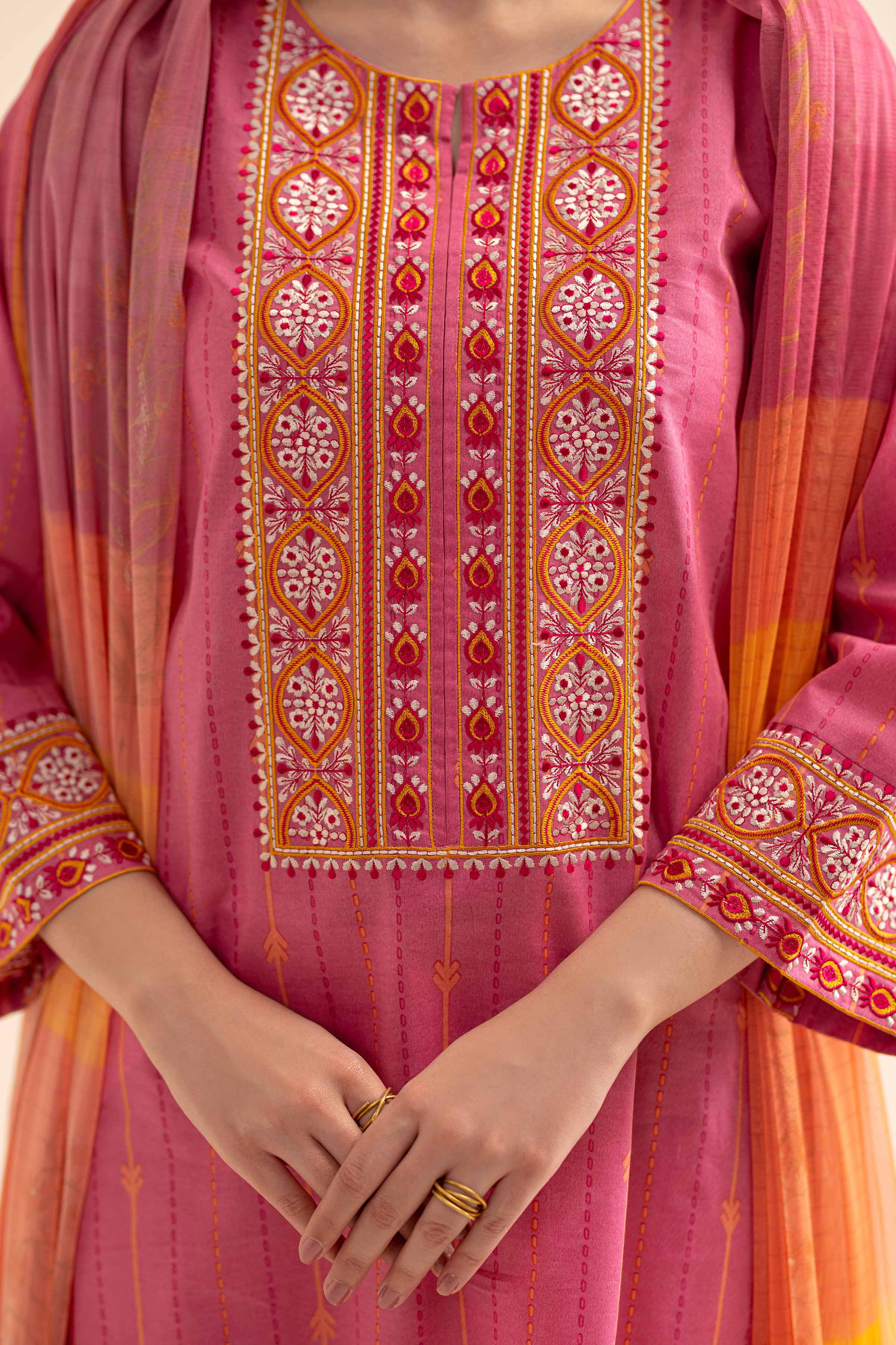2-Piece - Printed Embroidered Suit - PS24-343