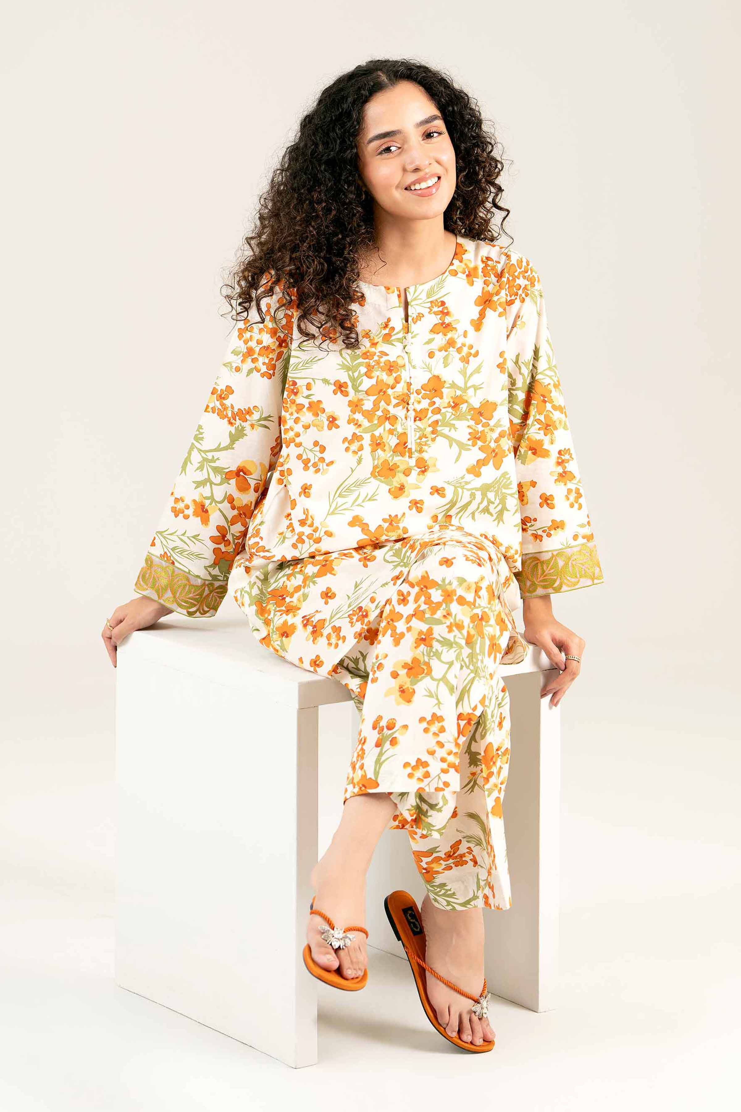 2 Piece - Printed Embroidered Suit - PS25-13