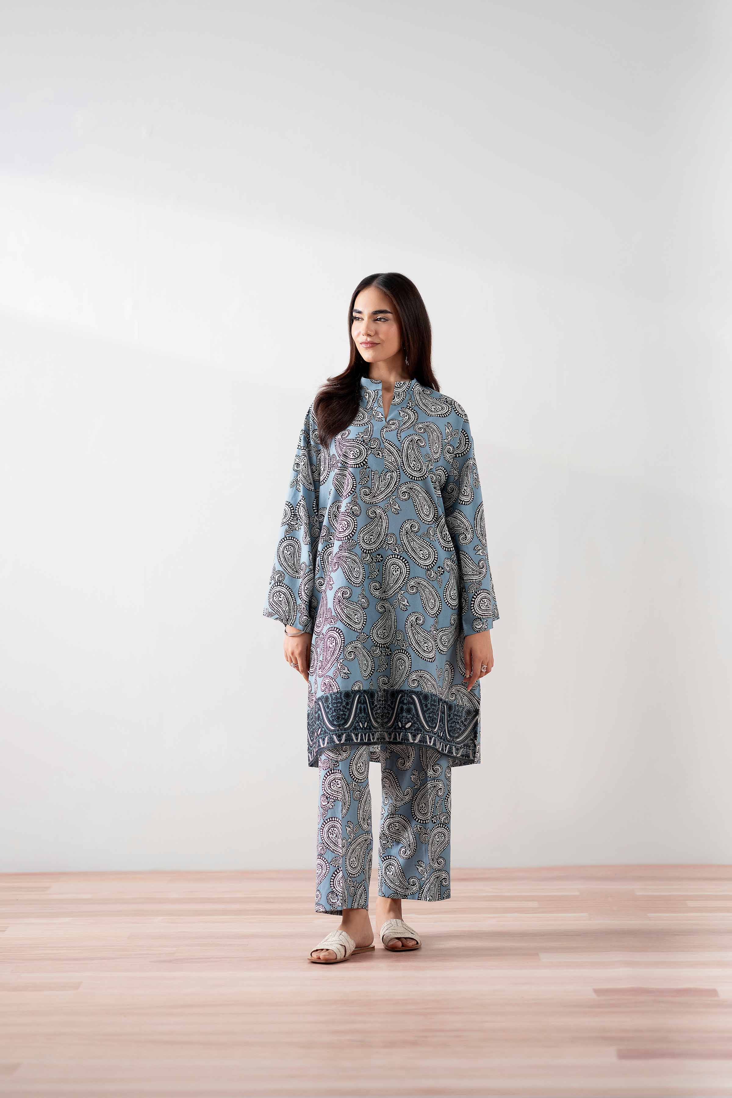 2 Piece - Printed Embroidered Suit - PS25-138