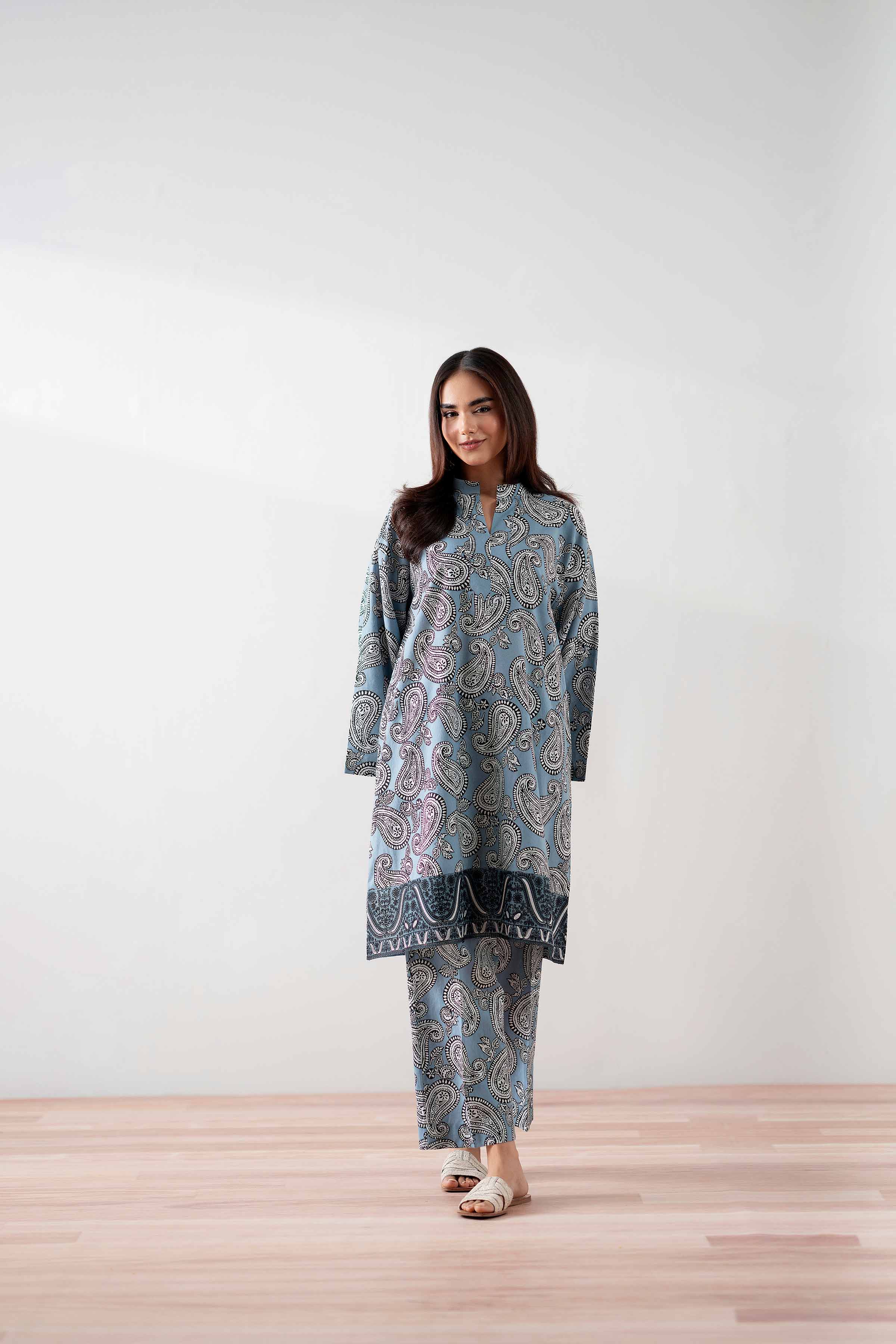 2 Piece - Printed Embroidered Suit - PS25-138