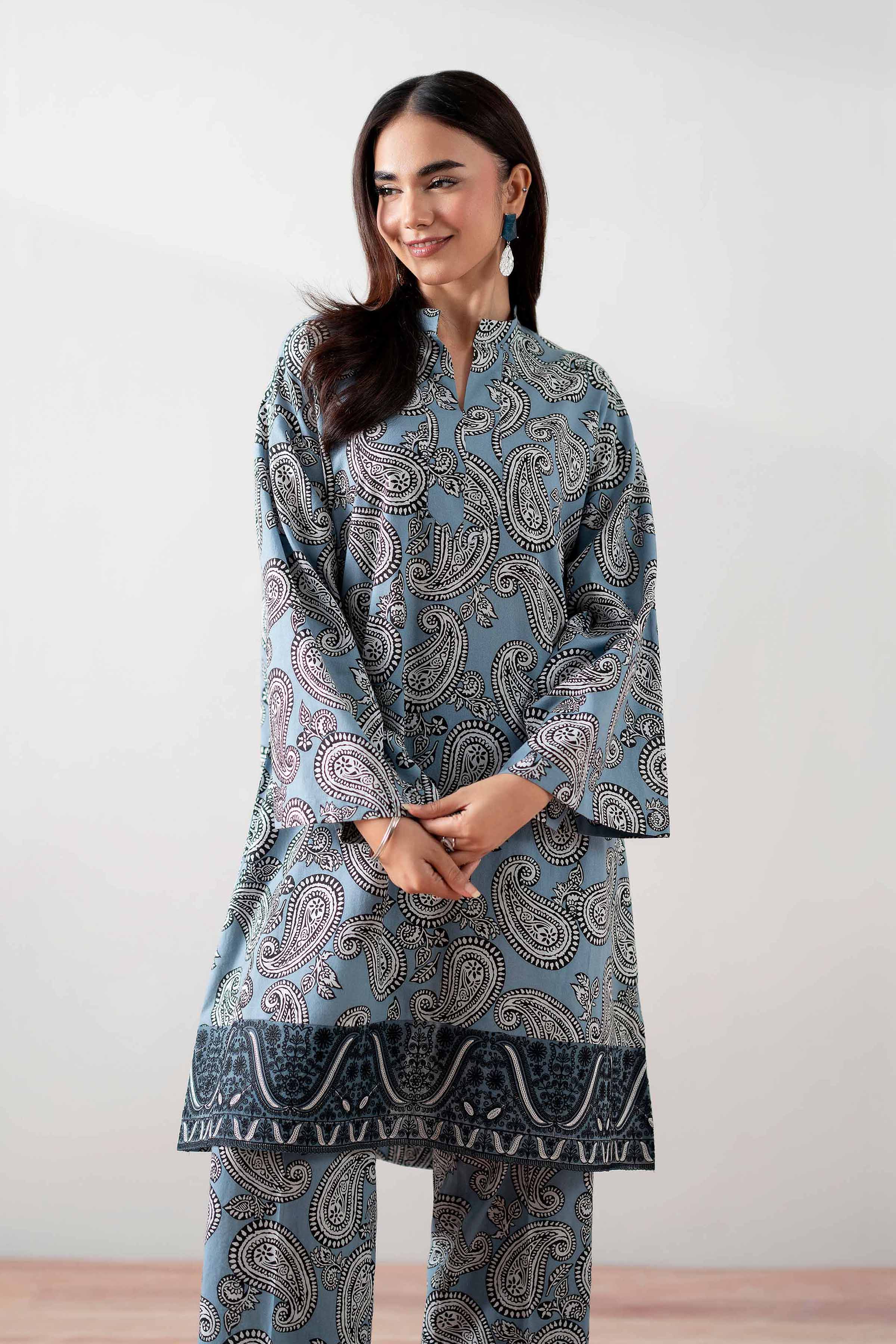 2 Piece - Printed Embroidered Suit - PS25-138