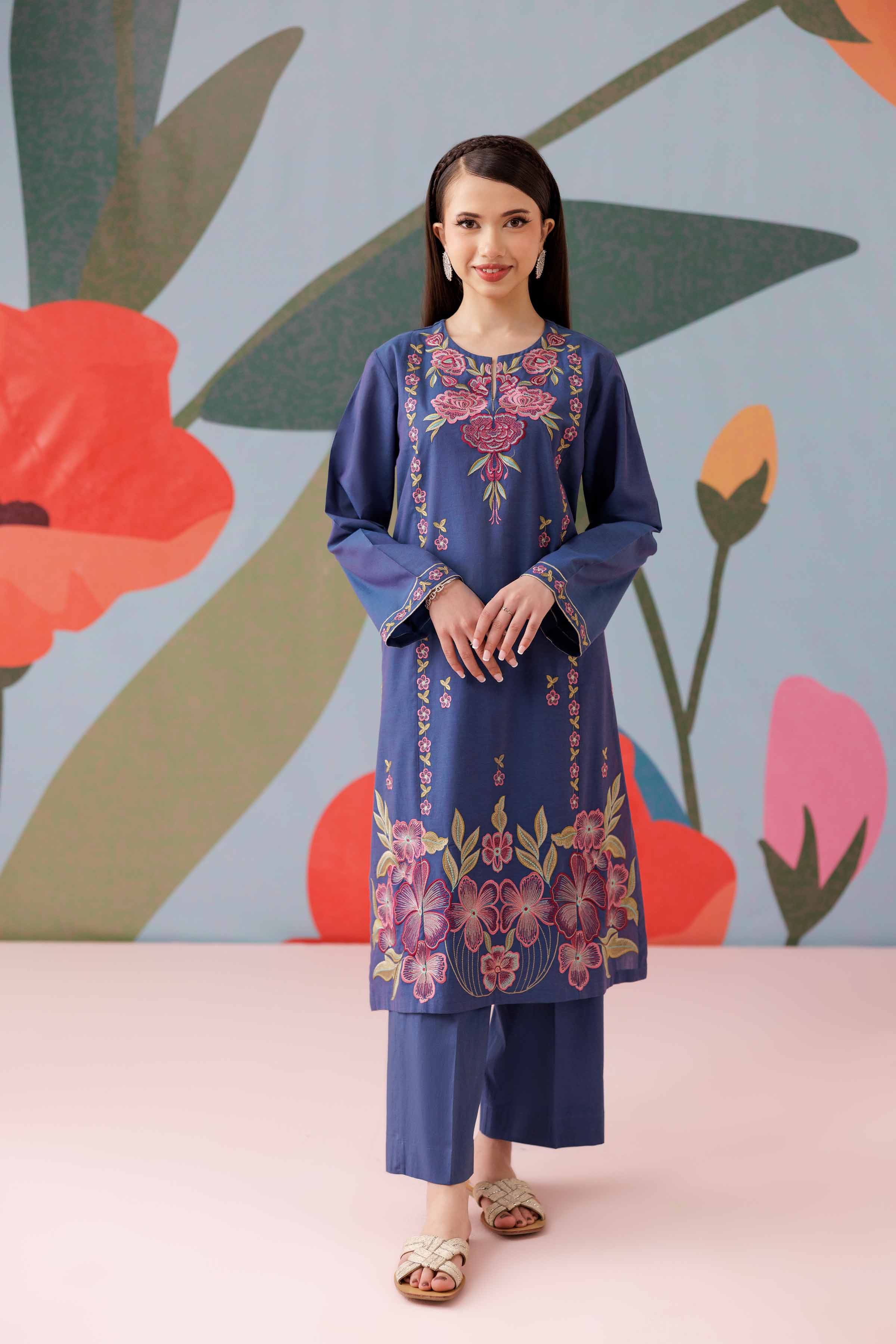 2 Piece - Printed Embroidered Suit - PS25-182