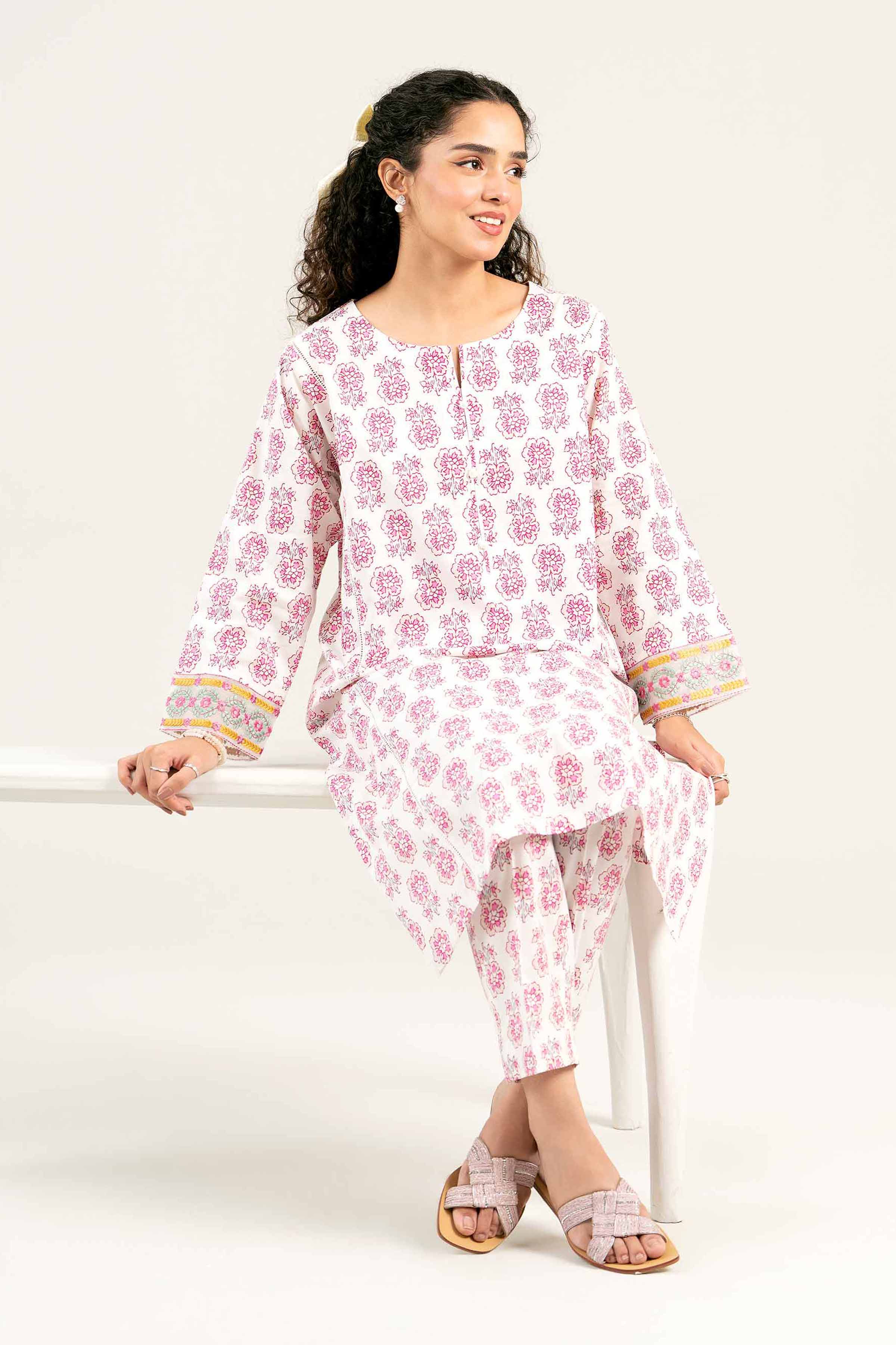 2 Piece - Printed Embroidered Suit - PS25-27