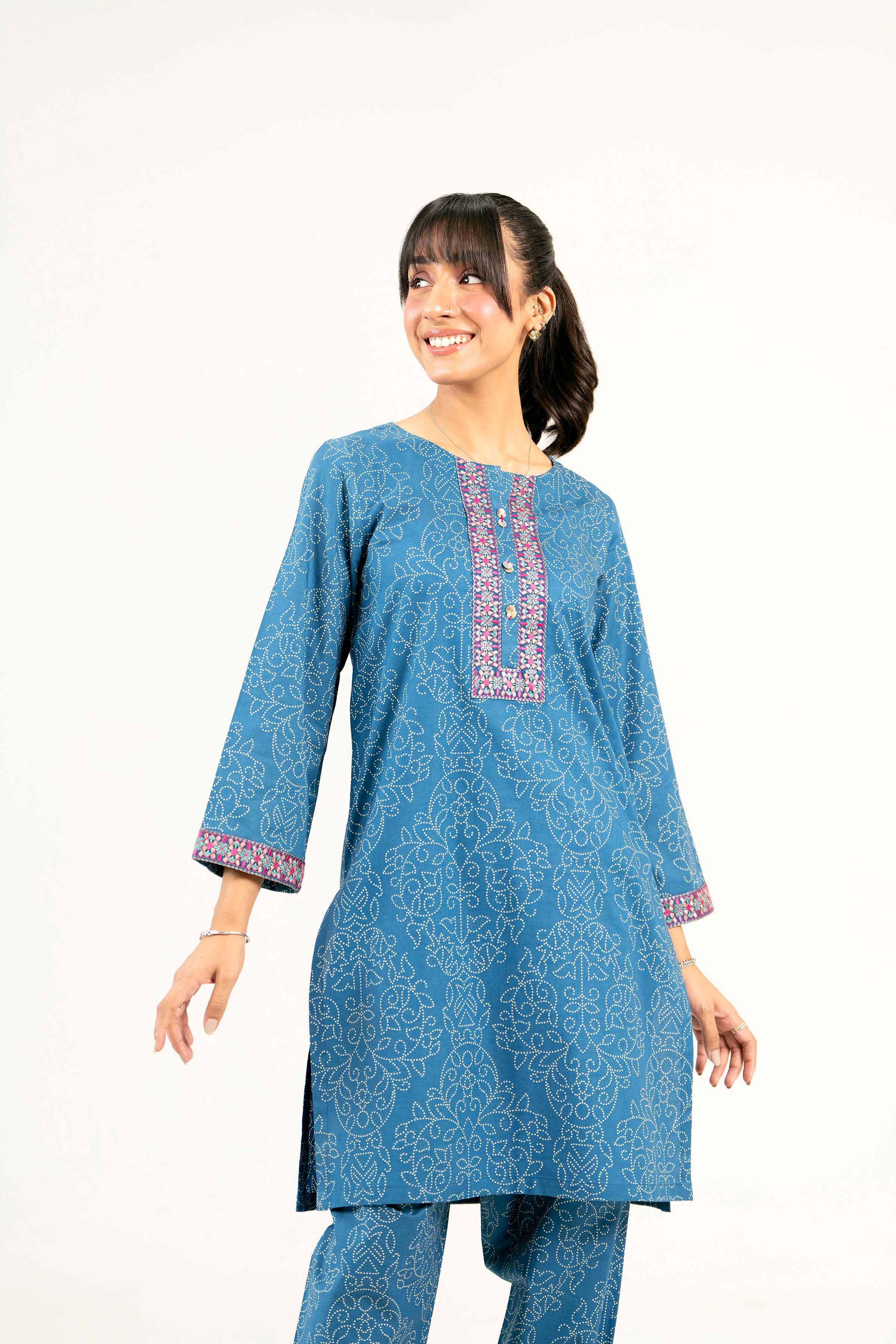 2 Piece - Printed Embroidered Suit - PS25-36