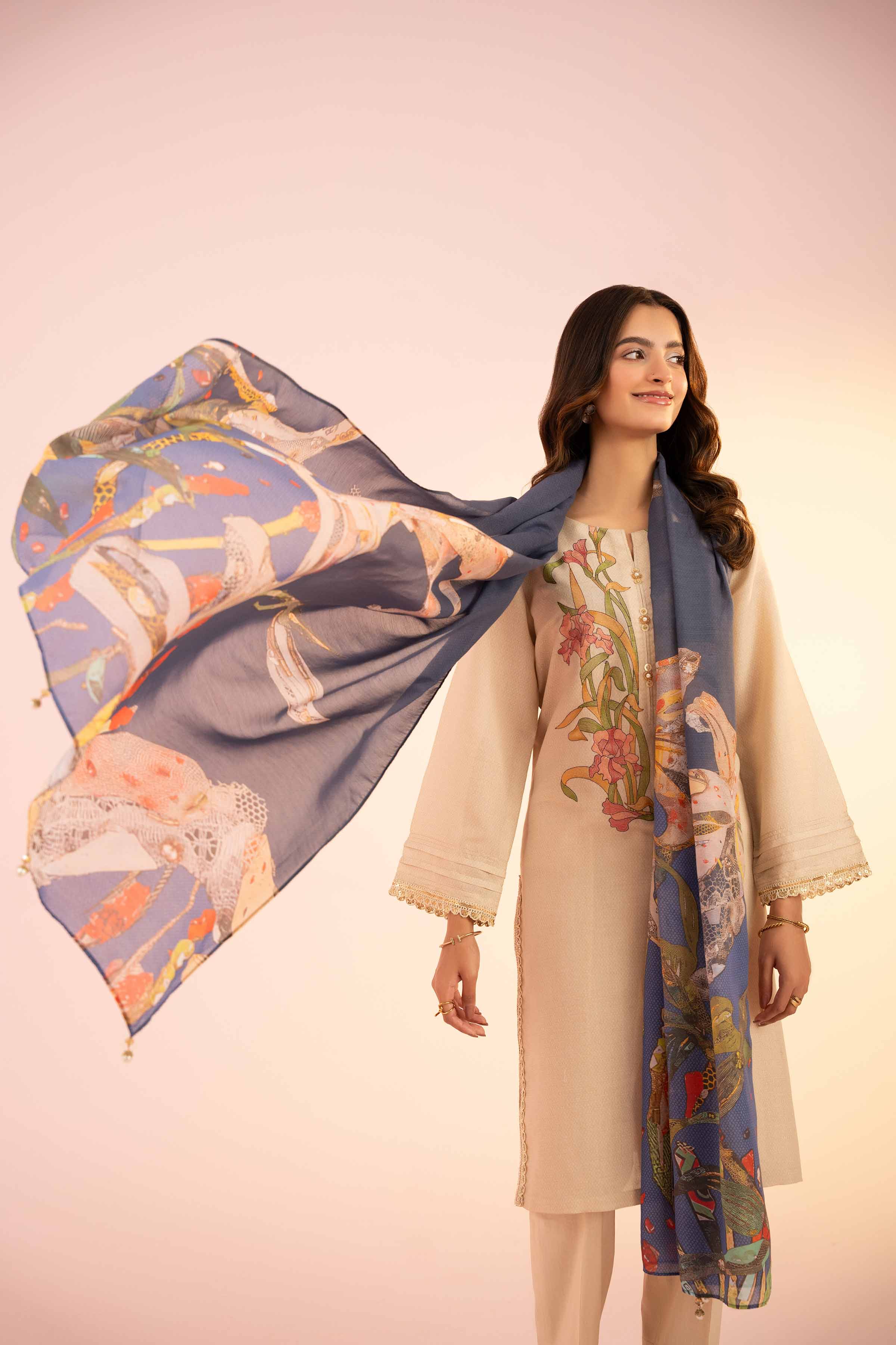 3 Piece - Printed Embroidered Suit - PS25-45