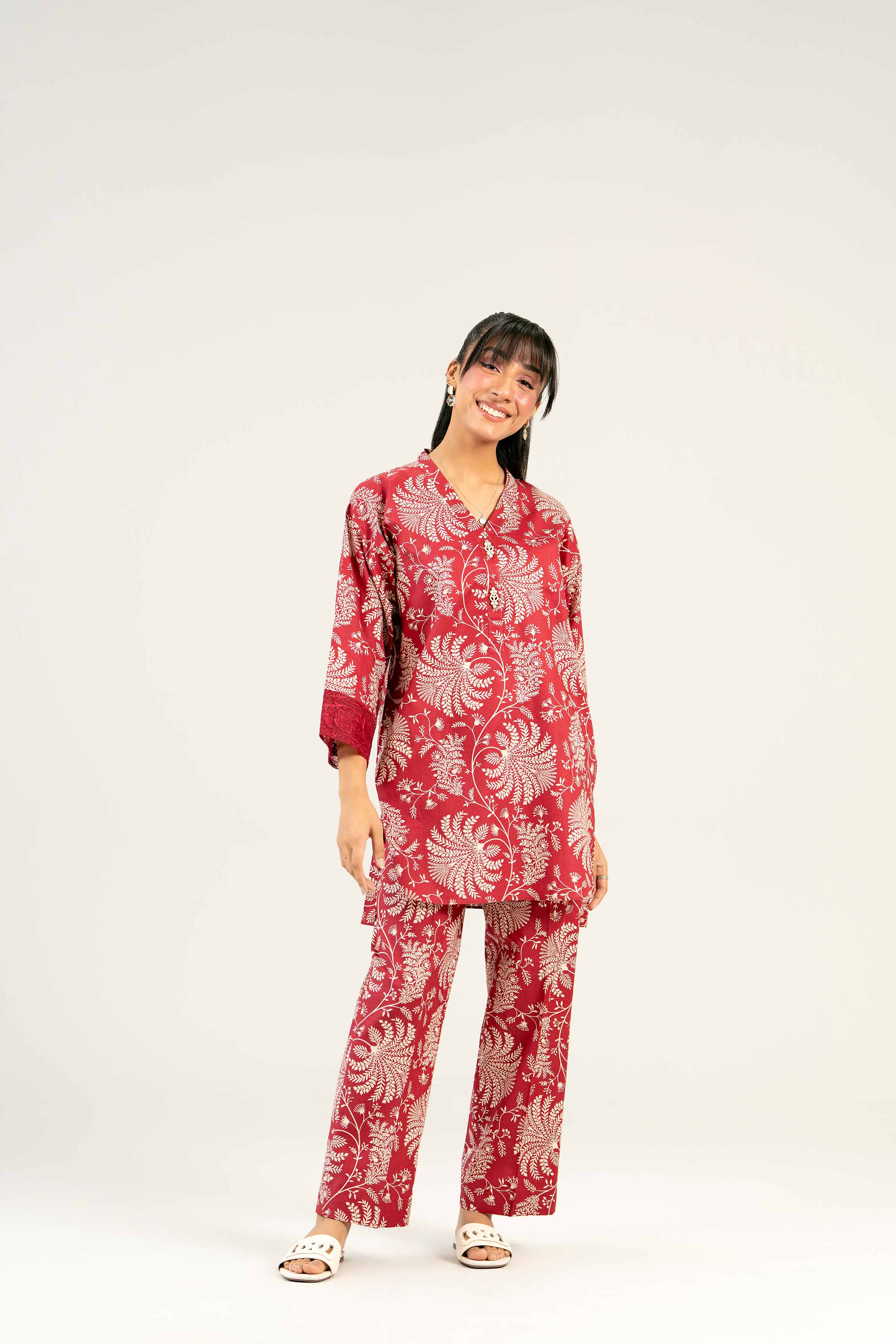 2 Piece - Printed Embroidered Suit - PS25-69