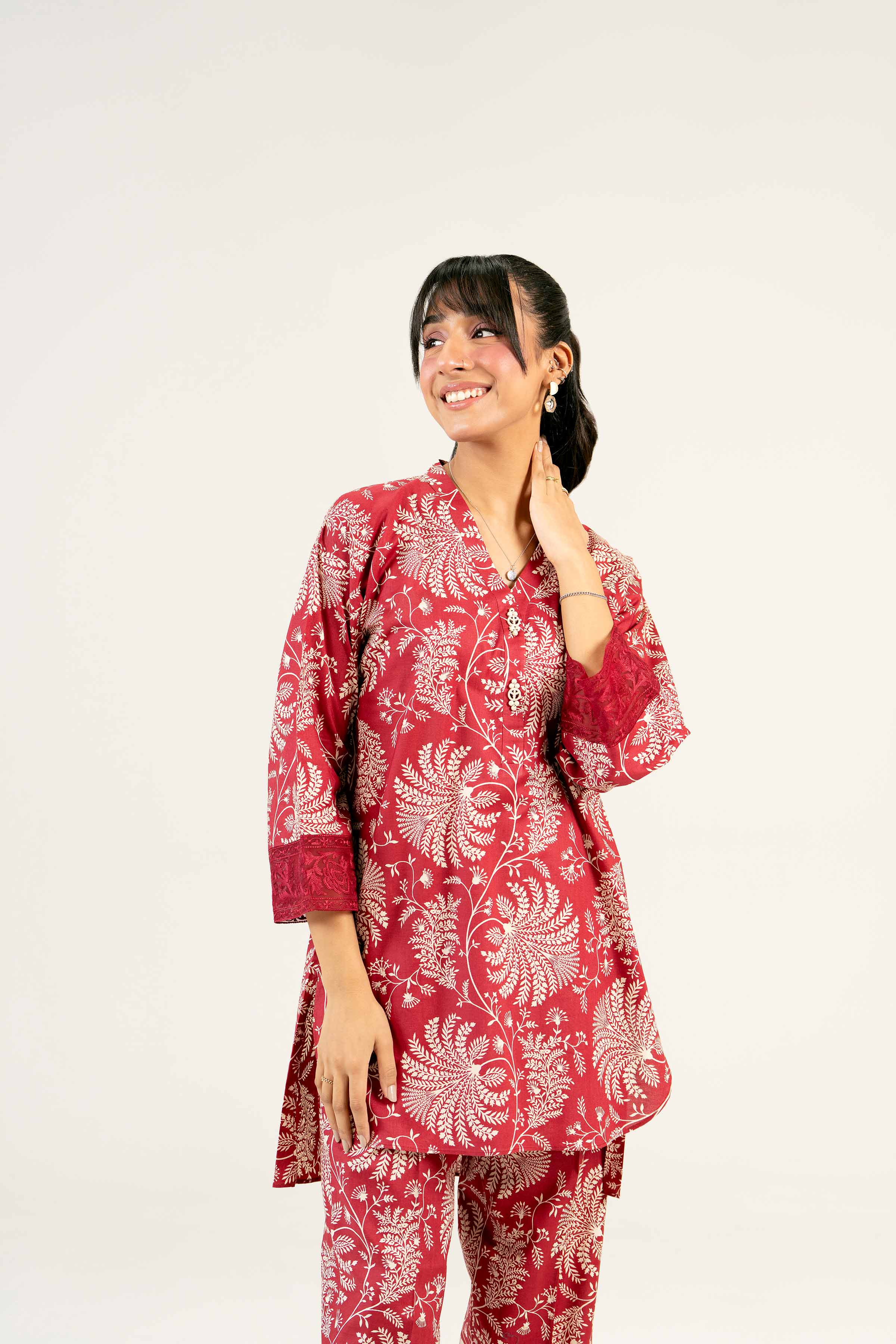 2 Piece - Printed Embroidered Suit - PS25-69