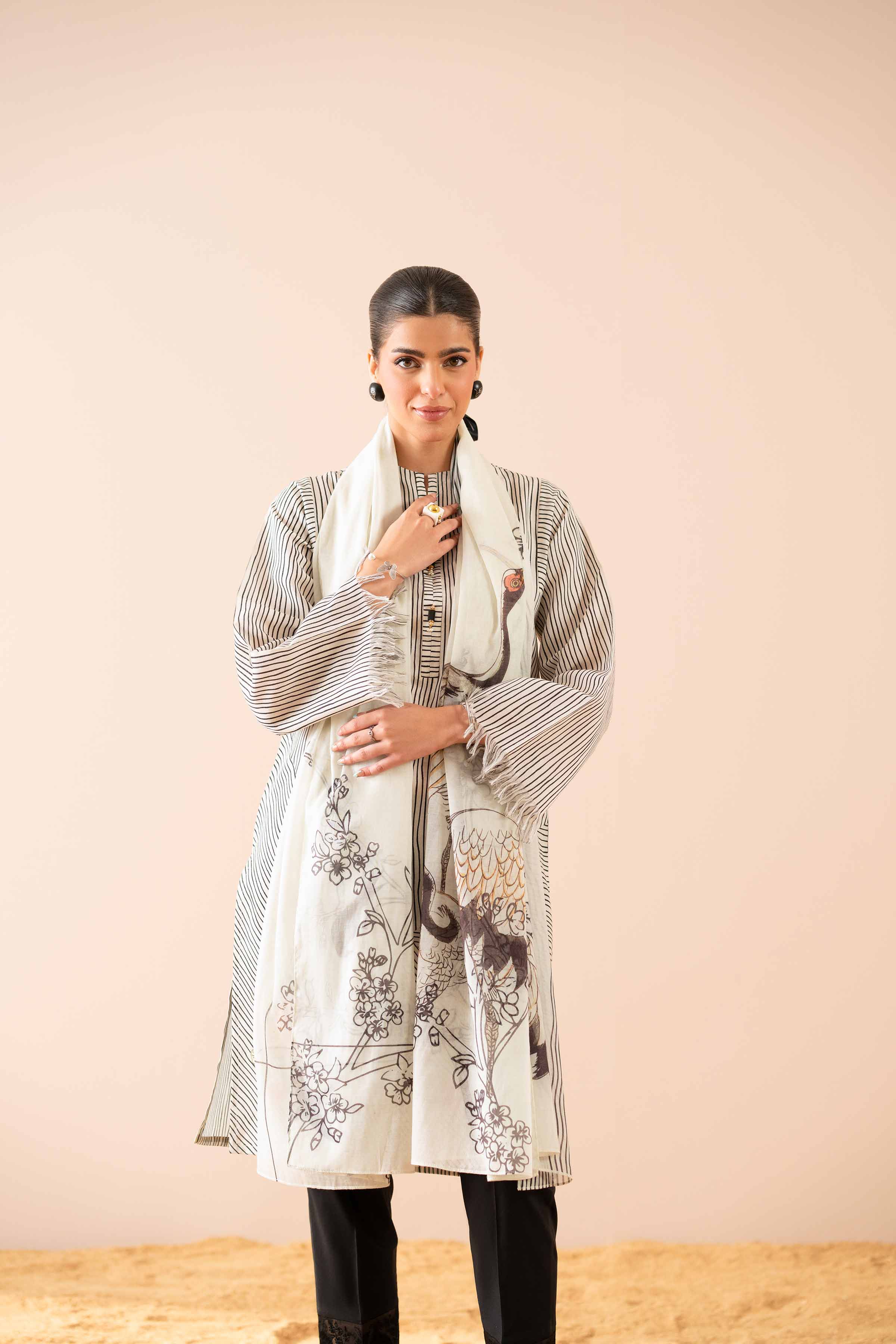 2 Piece - Printed Embroidered Suit - PS25-84
