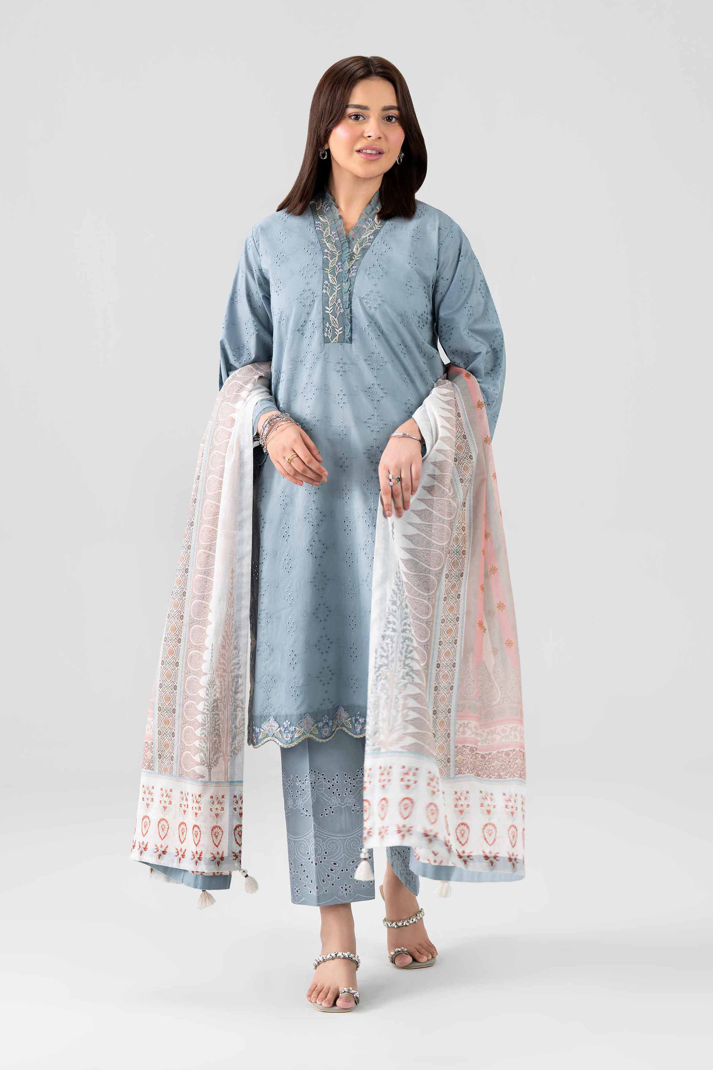 3 Piece - Printed Embroidered Suit - PS26-117