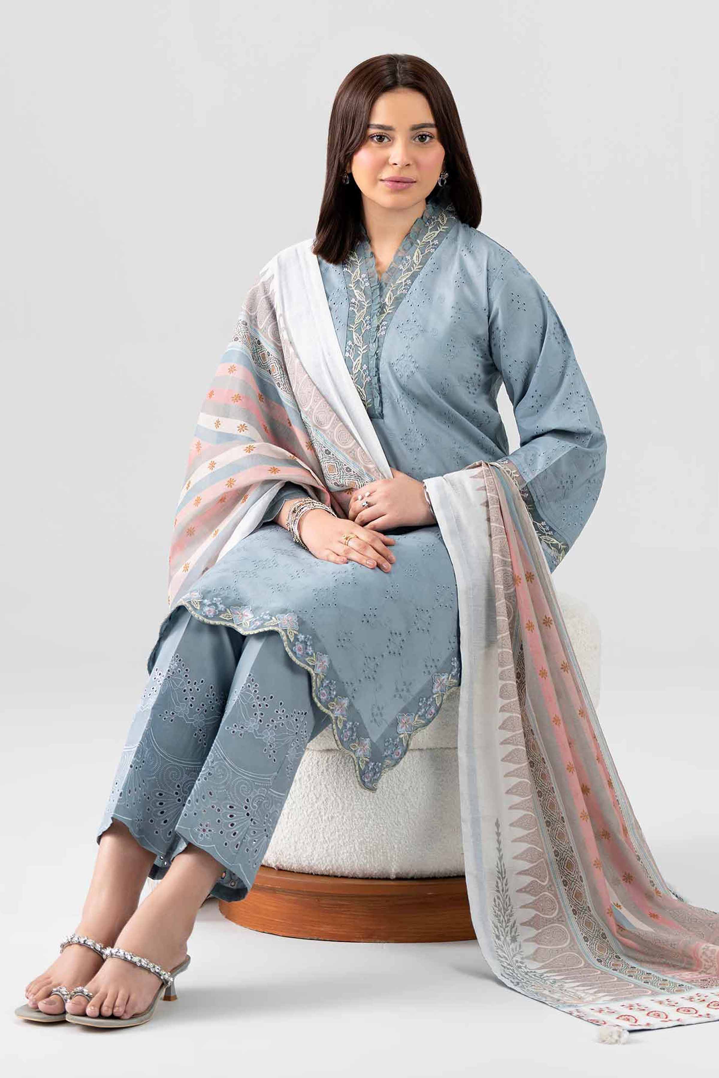 3 Piece - Printed Embroidered Suit - PS26-117