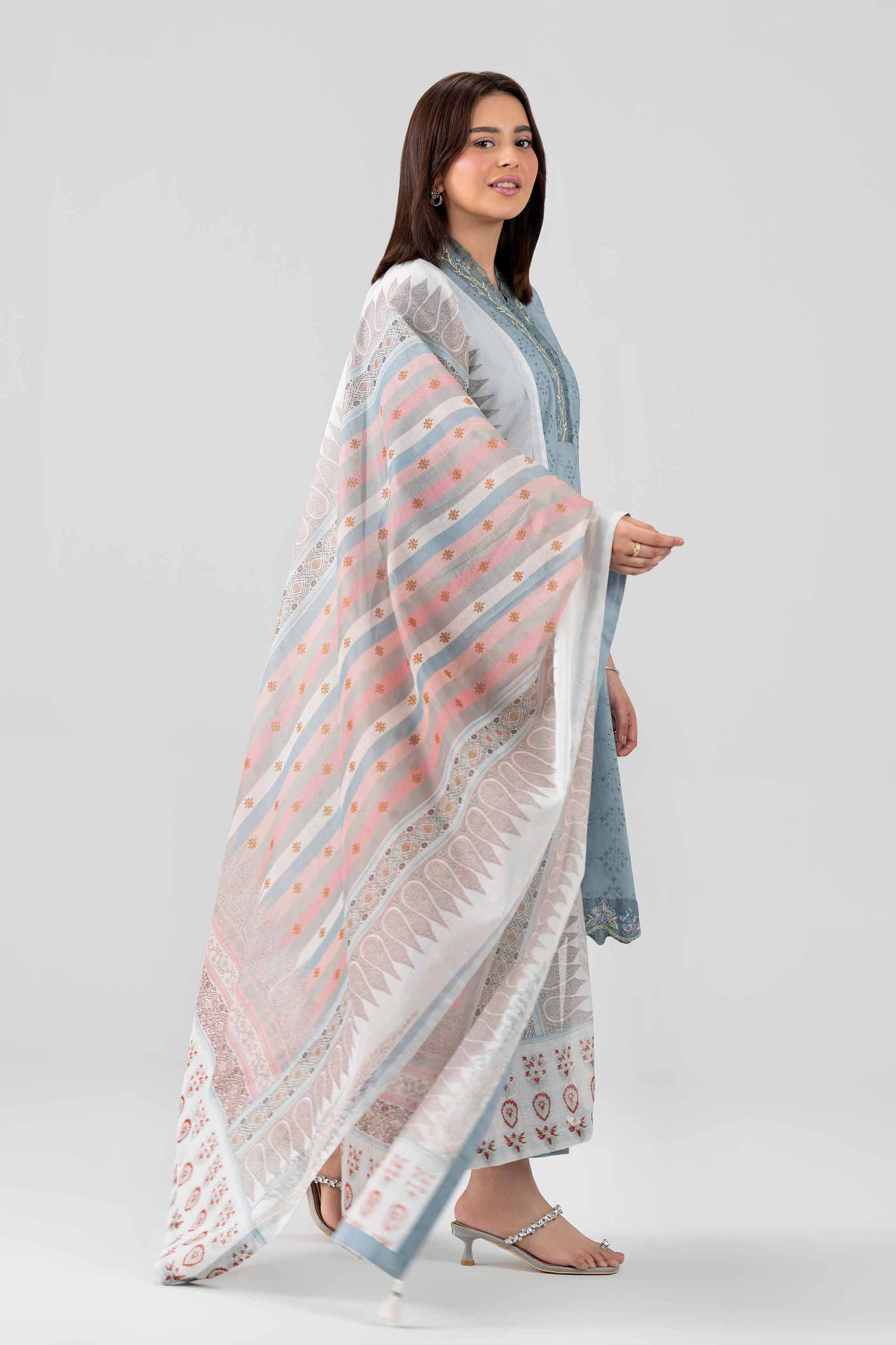 3 Piece - Printed Embroidered Suit - PS26-117
