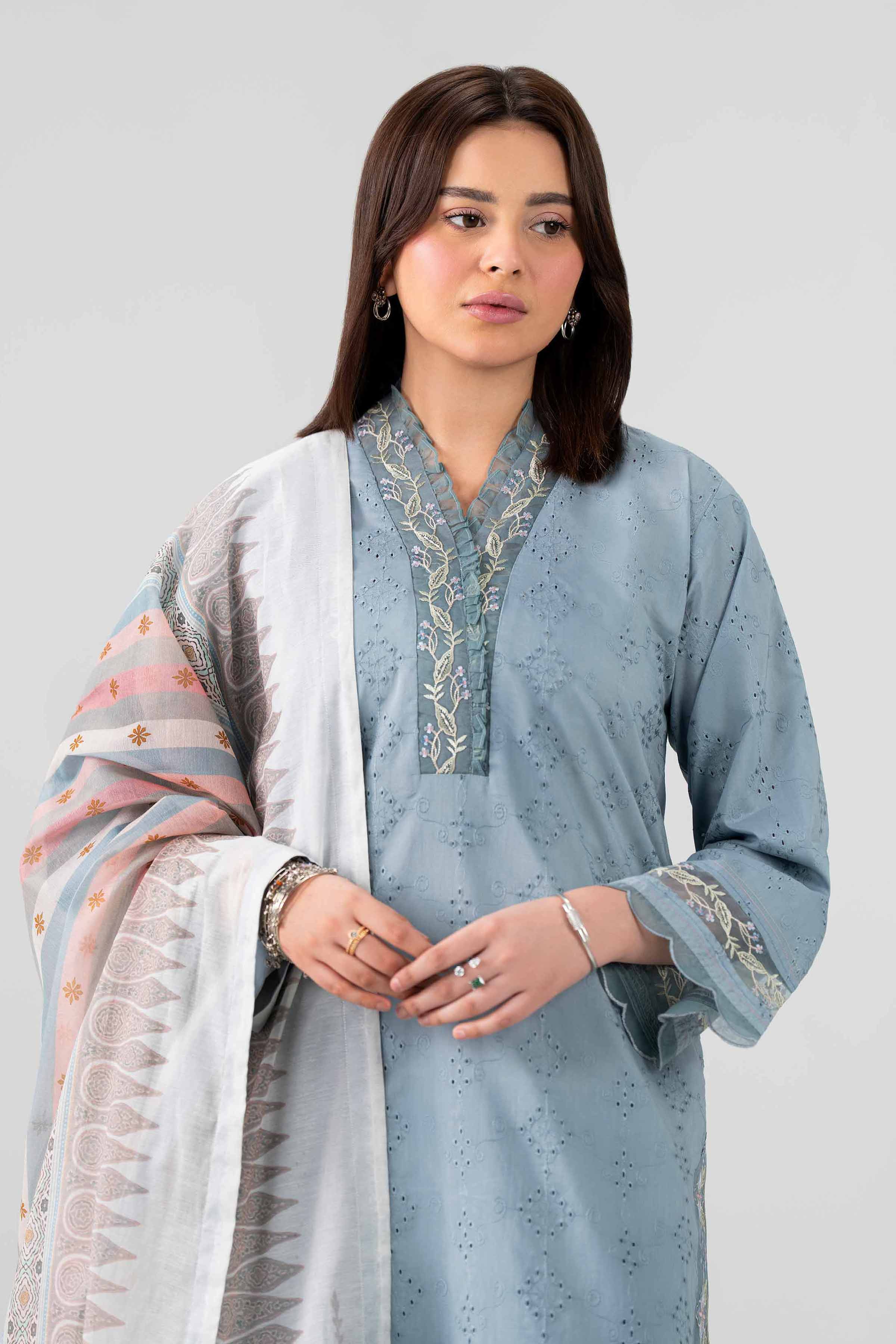 3 Piece - Printed Embroidered Suit - PS26-117