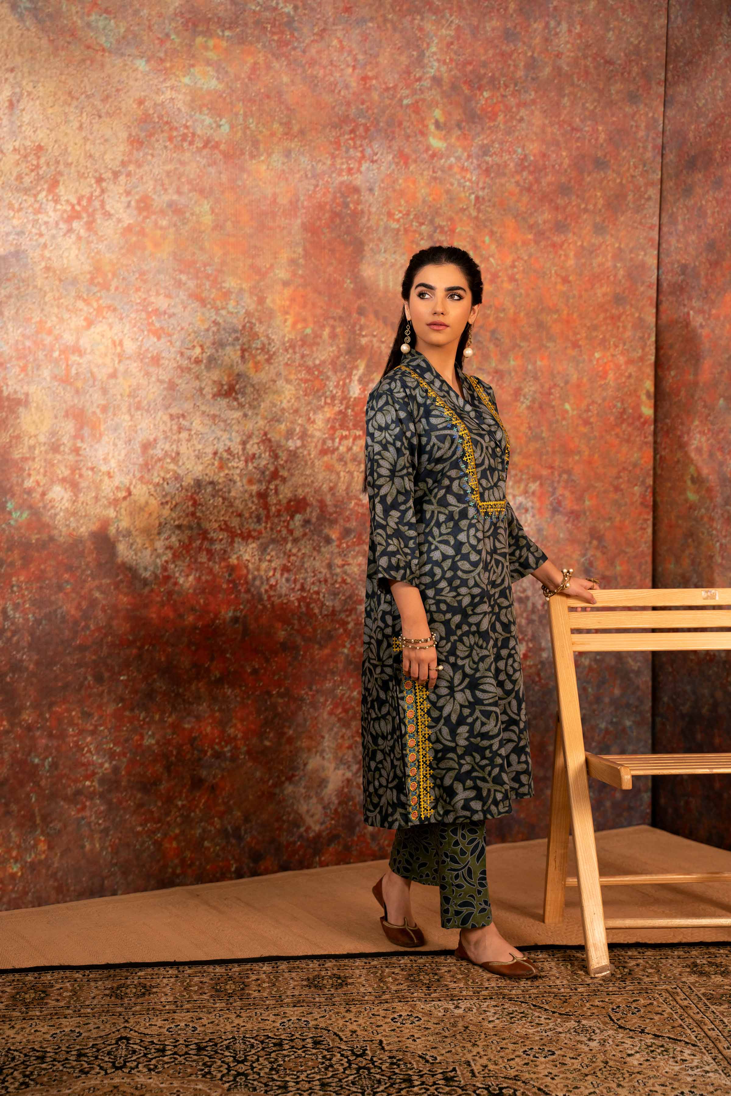 2 Piece - Printed Embroidered Suit - PW23-252
