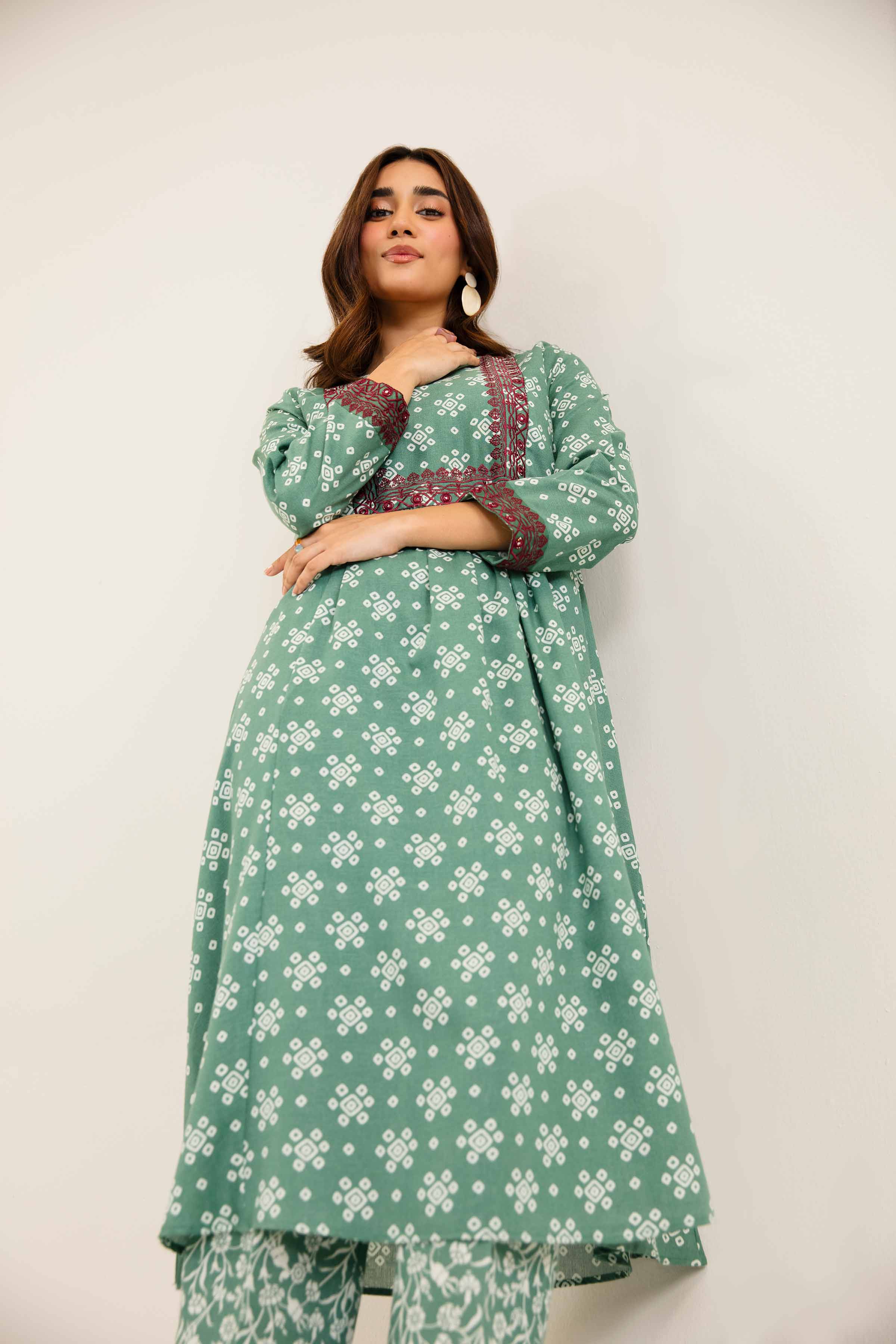 2 Piece - Printed Embroidered Suit - PW24-160