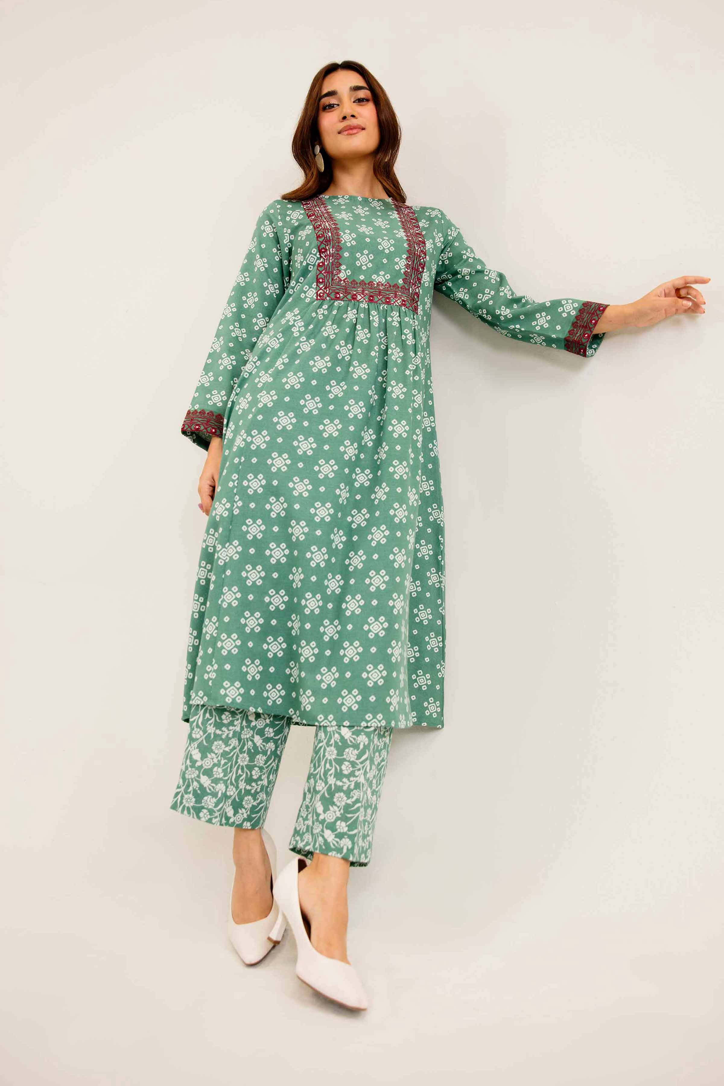 2 Piece - Printed Embroidered Suit - PW24-160