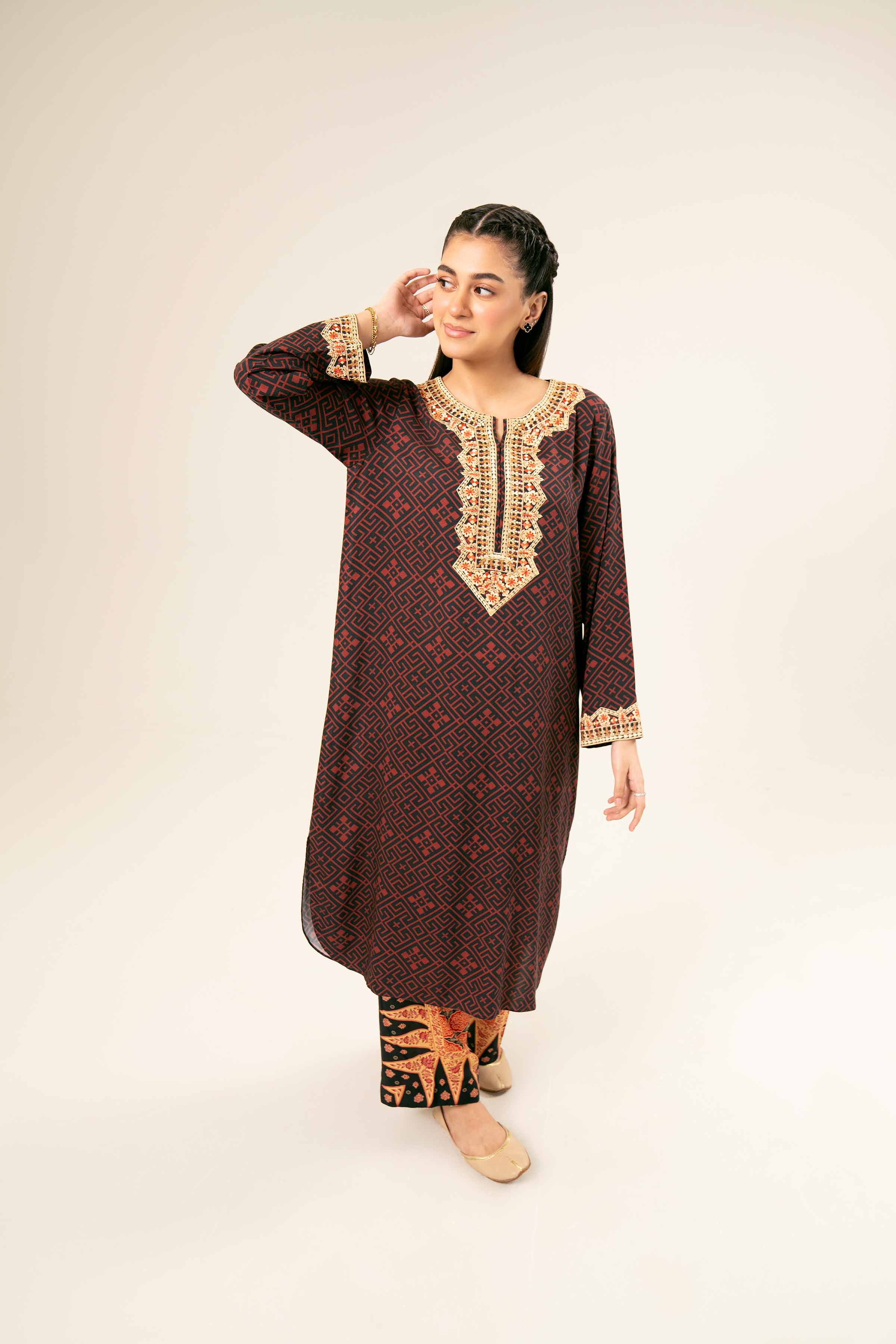 2 Piece - Printed Embroidered Suit - PW24-182