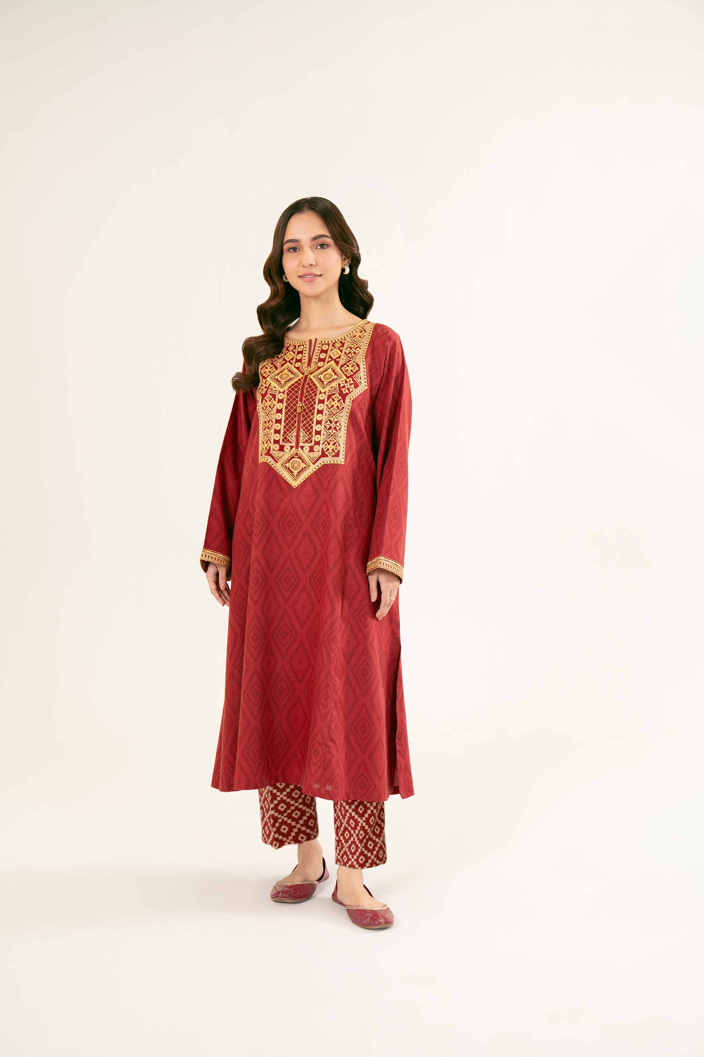 2 Piece - Printed Embroidered Suit - PW24-221