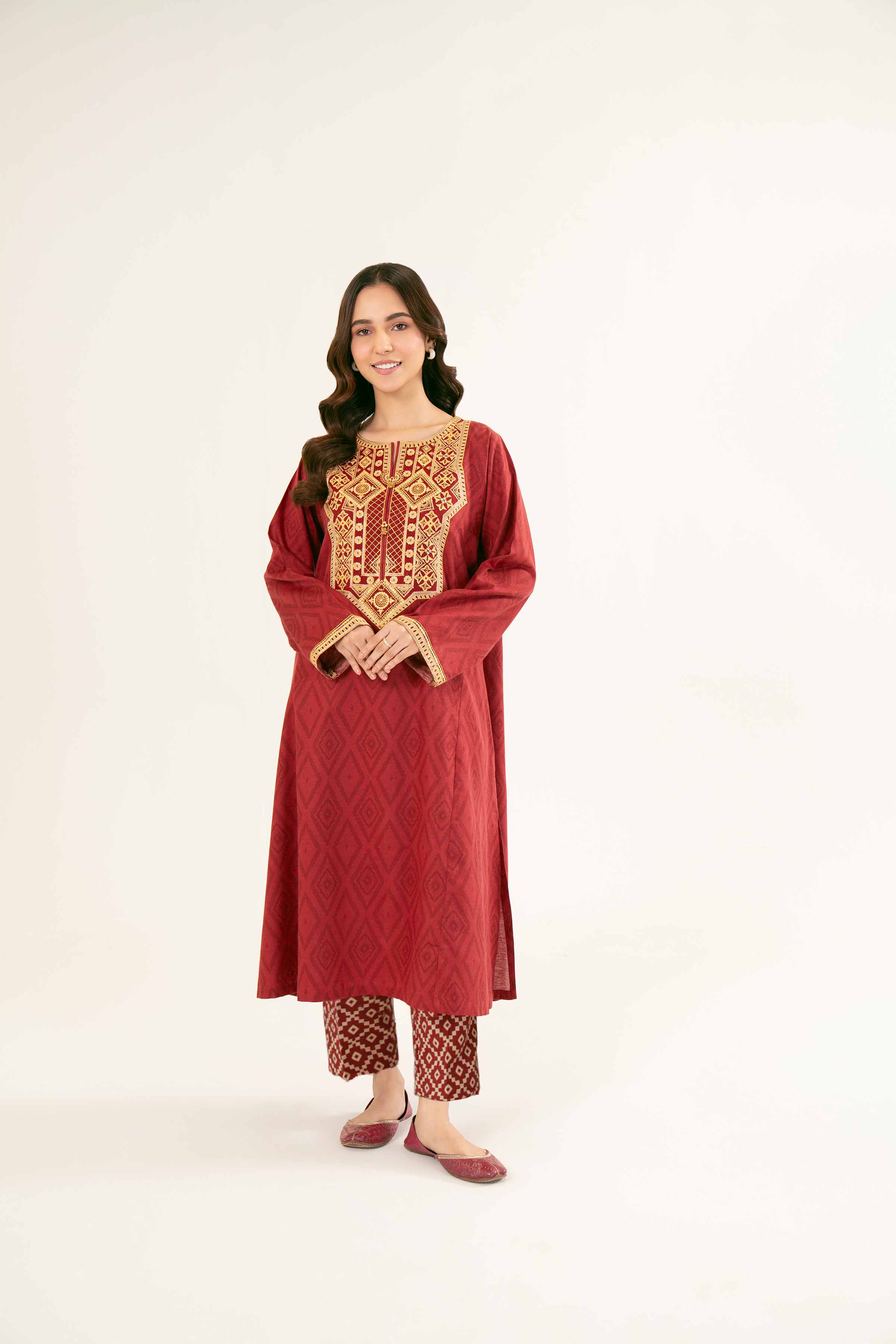 2 Piece - Printed Embroidered Suit - PW24-221