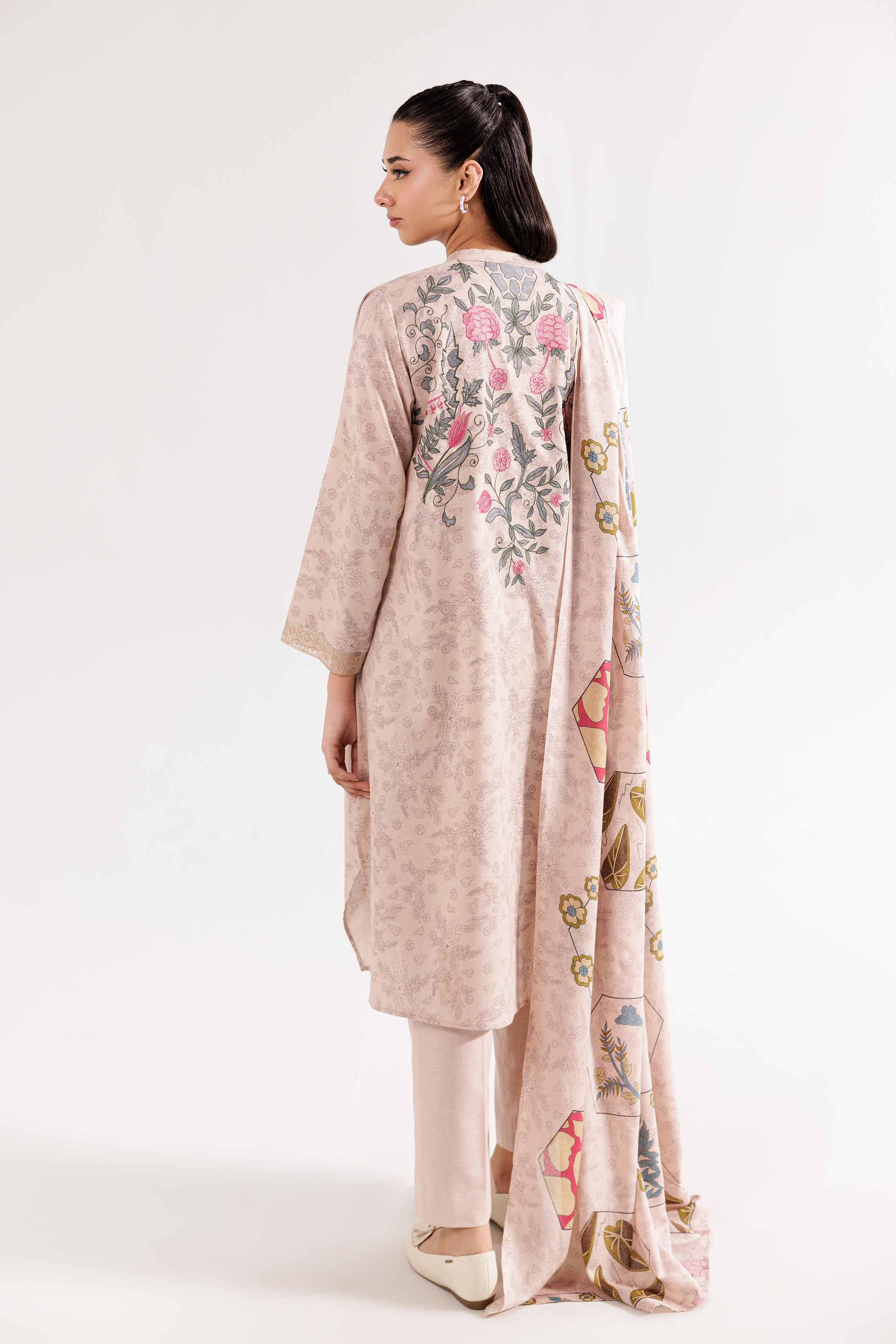 3 Piece - Printed Embroidered Suit - PW24-243