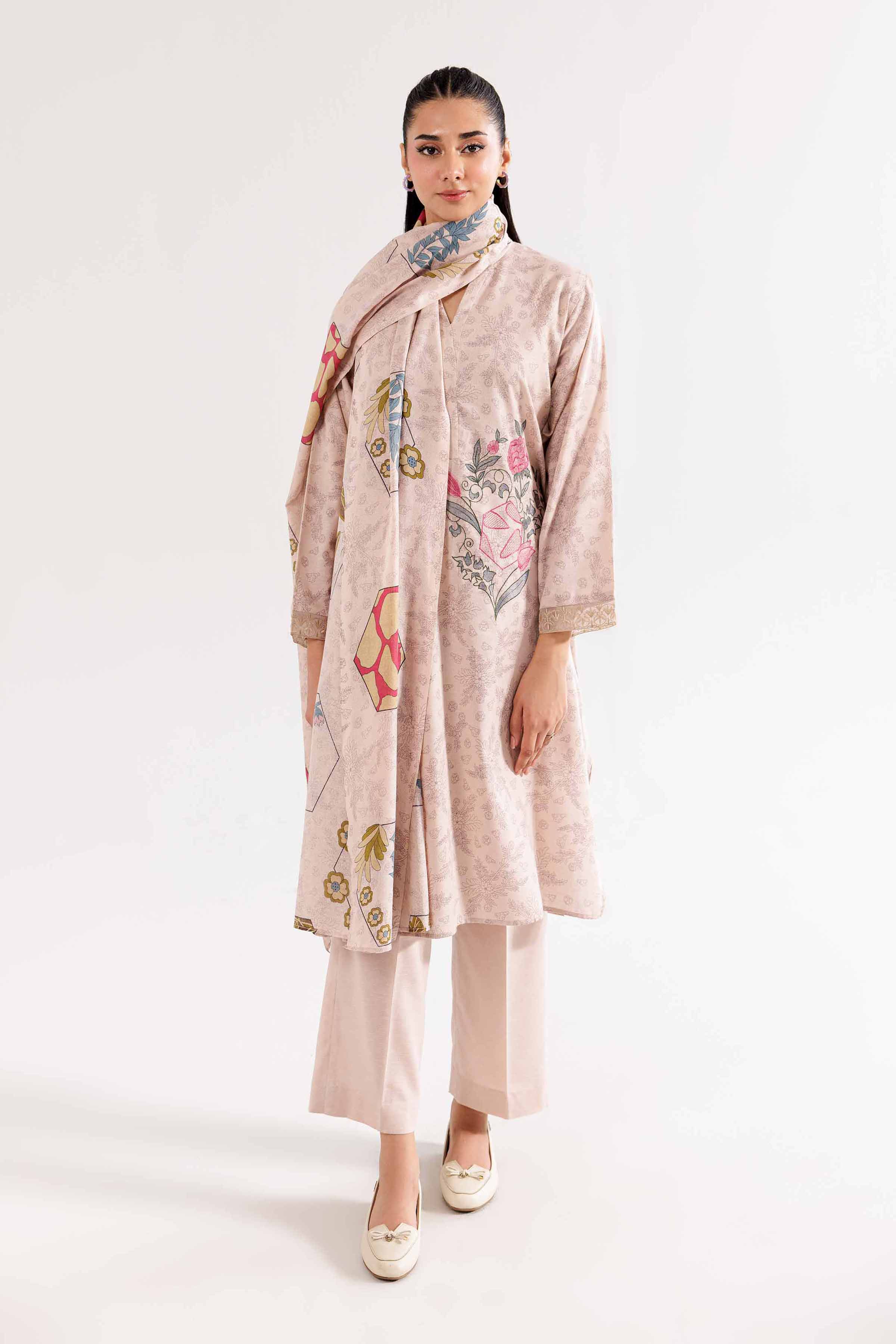 3 Piece - Printed Embroidered Suit - PW24-243