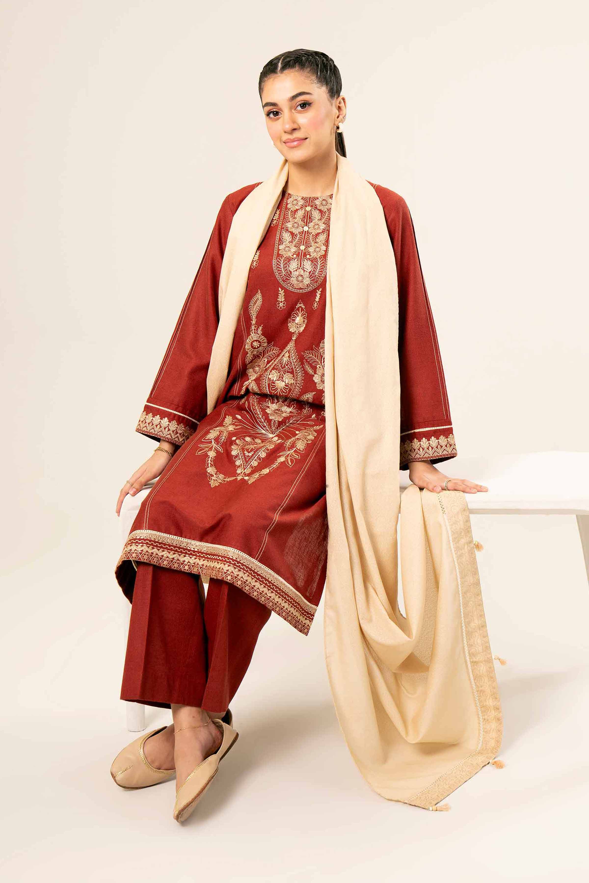 3 Piece - Embroidered Suit - PW24-282