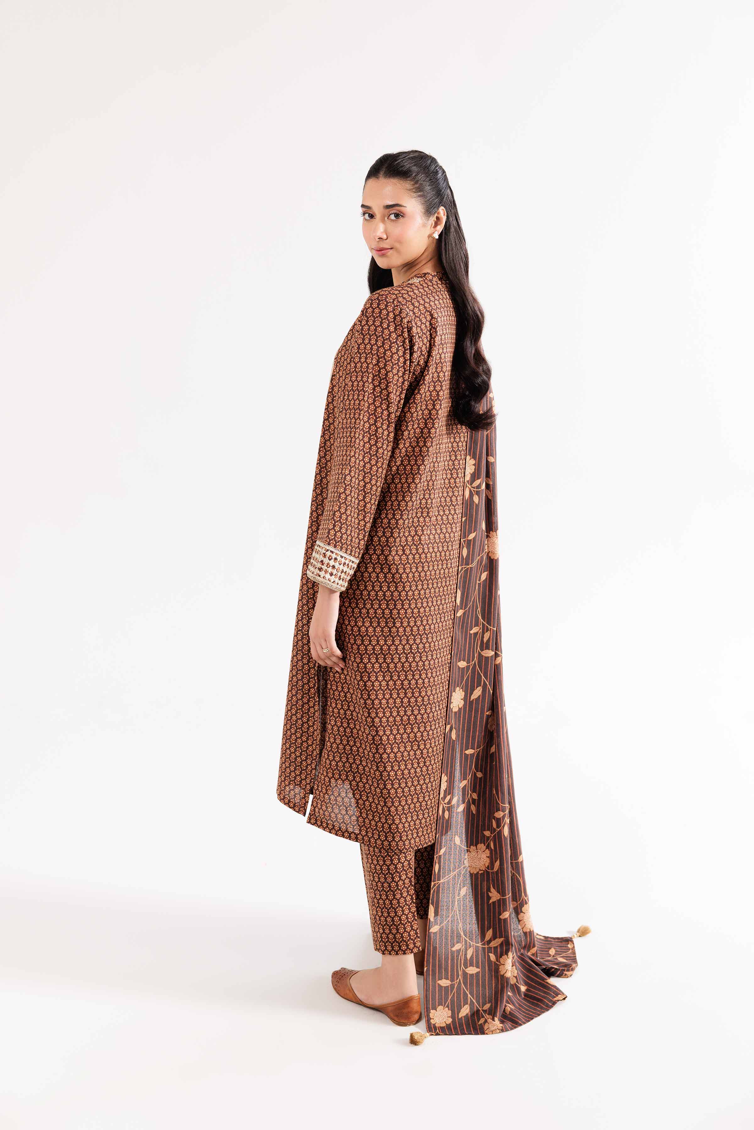 3 Piece - Printed Embroidered Suit - PW24-354