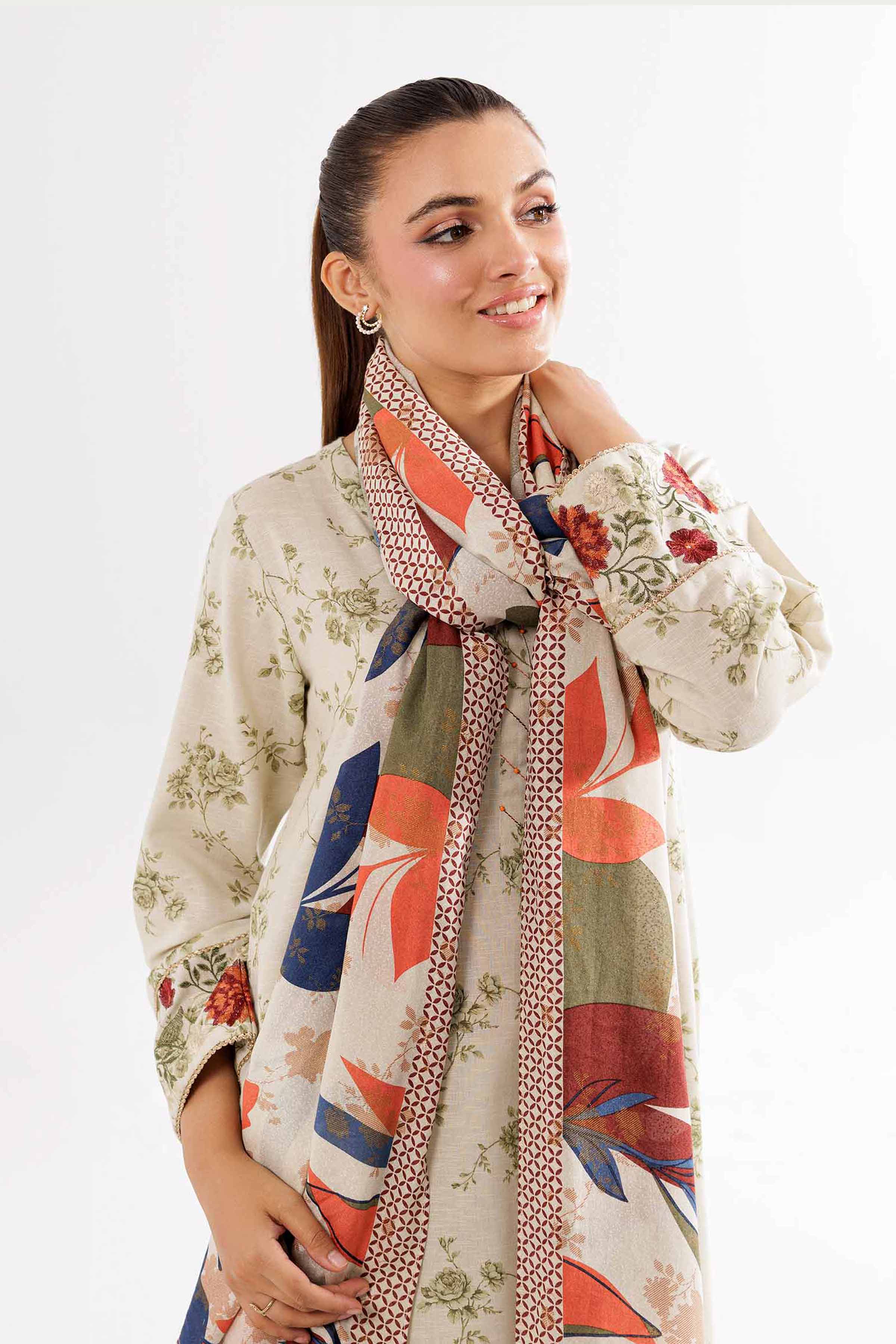 3 Piece - Printed Embroidered Suit - PW24-377