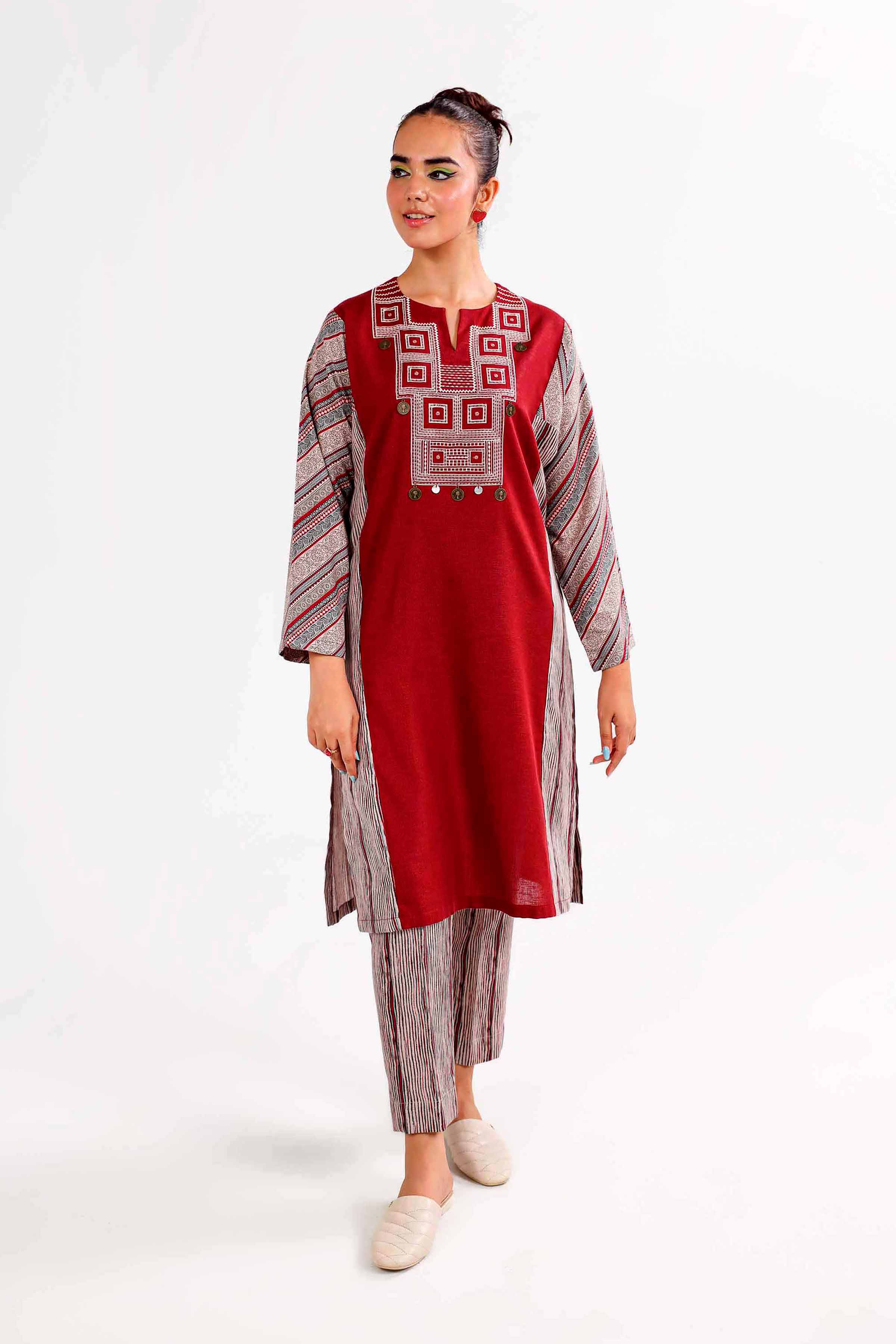 2 Piece - Printed Embroidered Suit - PW24-430
