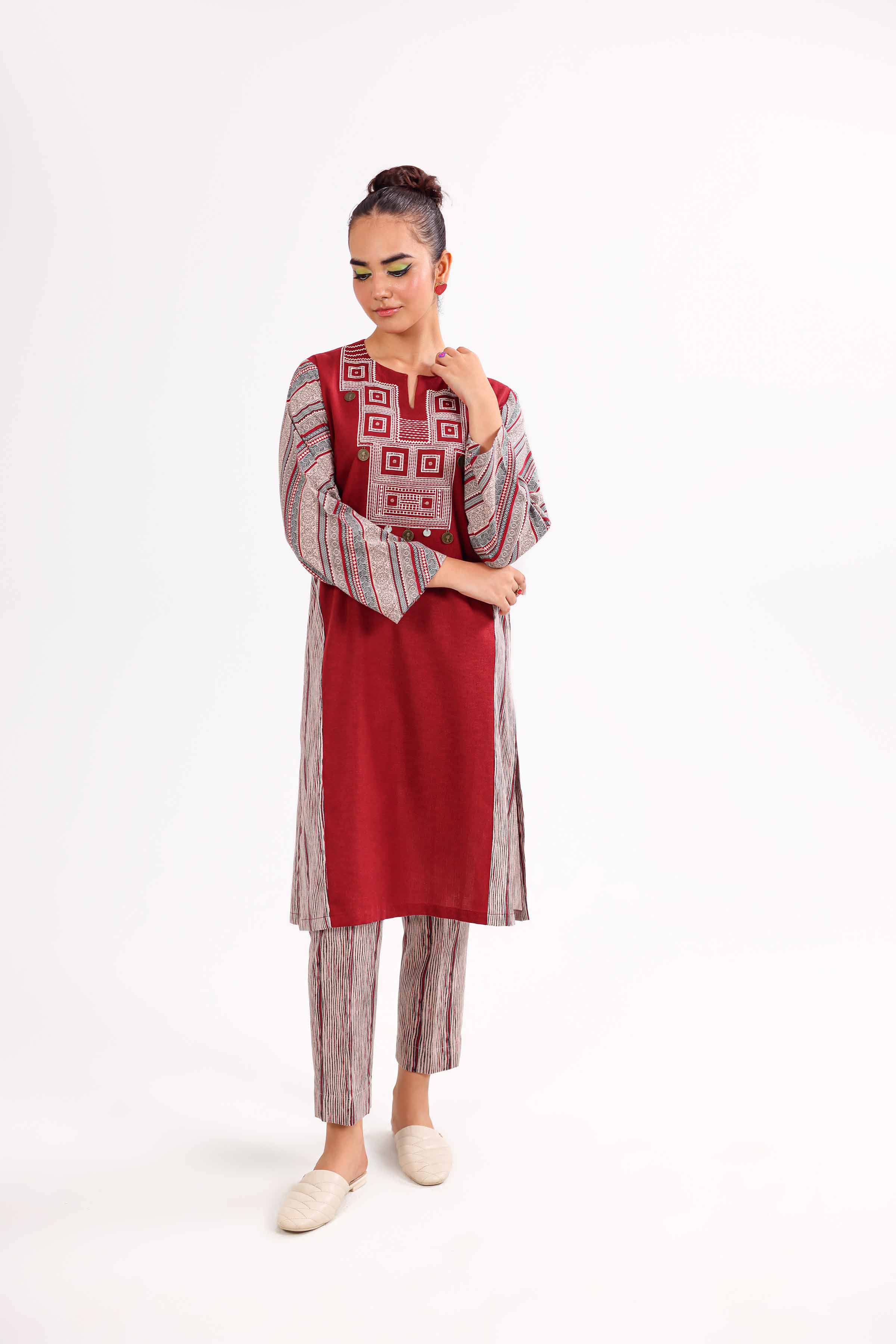 2 Piece - Printed Embroidered Suit - PW24-430