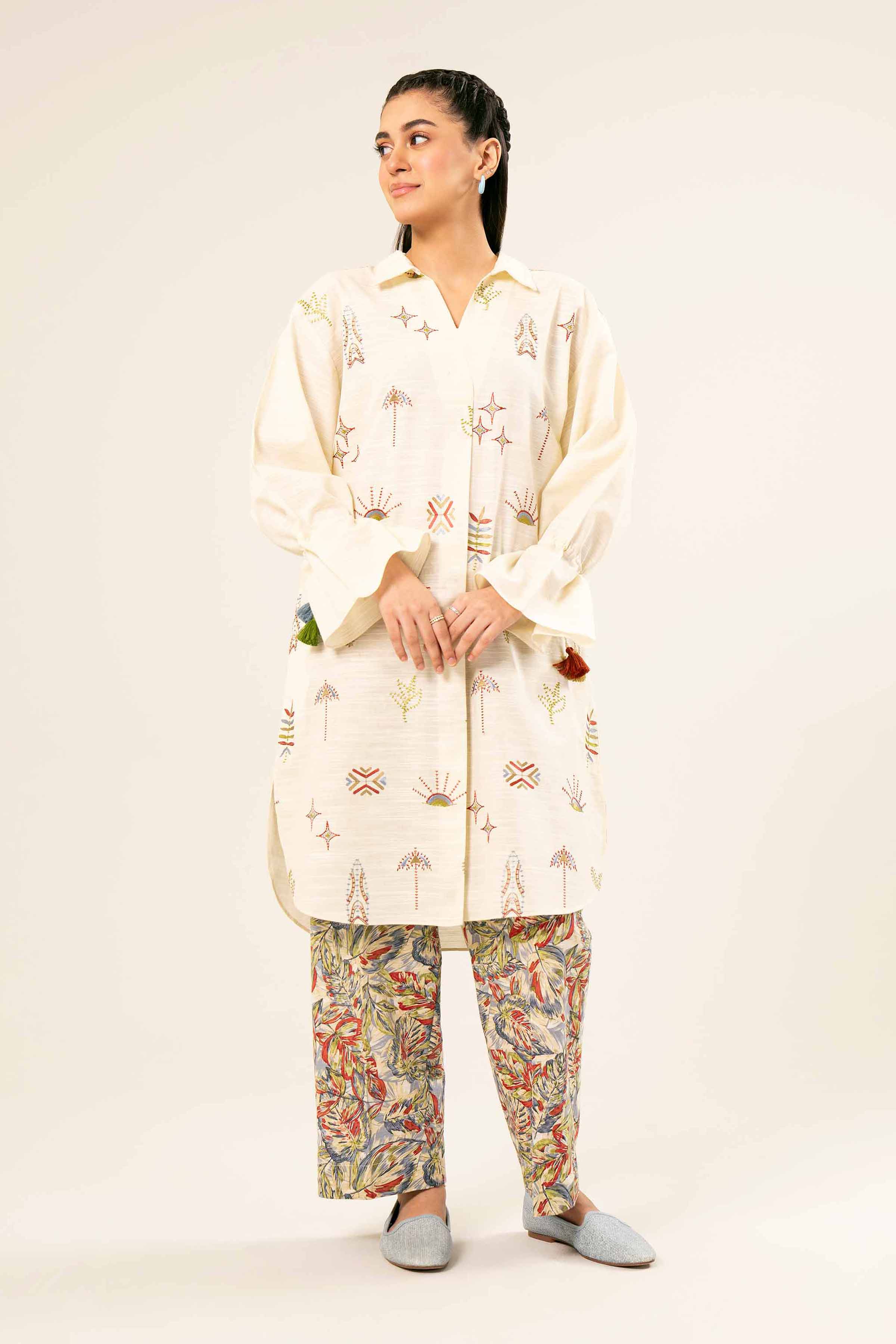 2 Piece - Printed Embroidered Suit - PW24-431