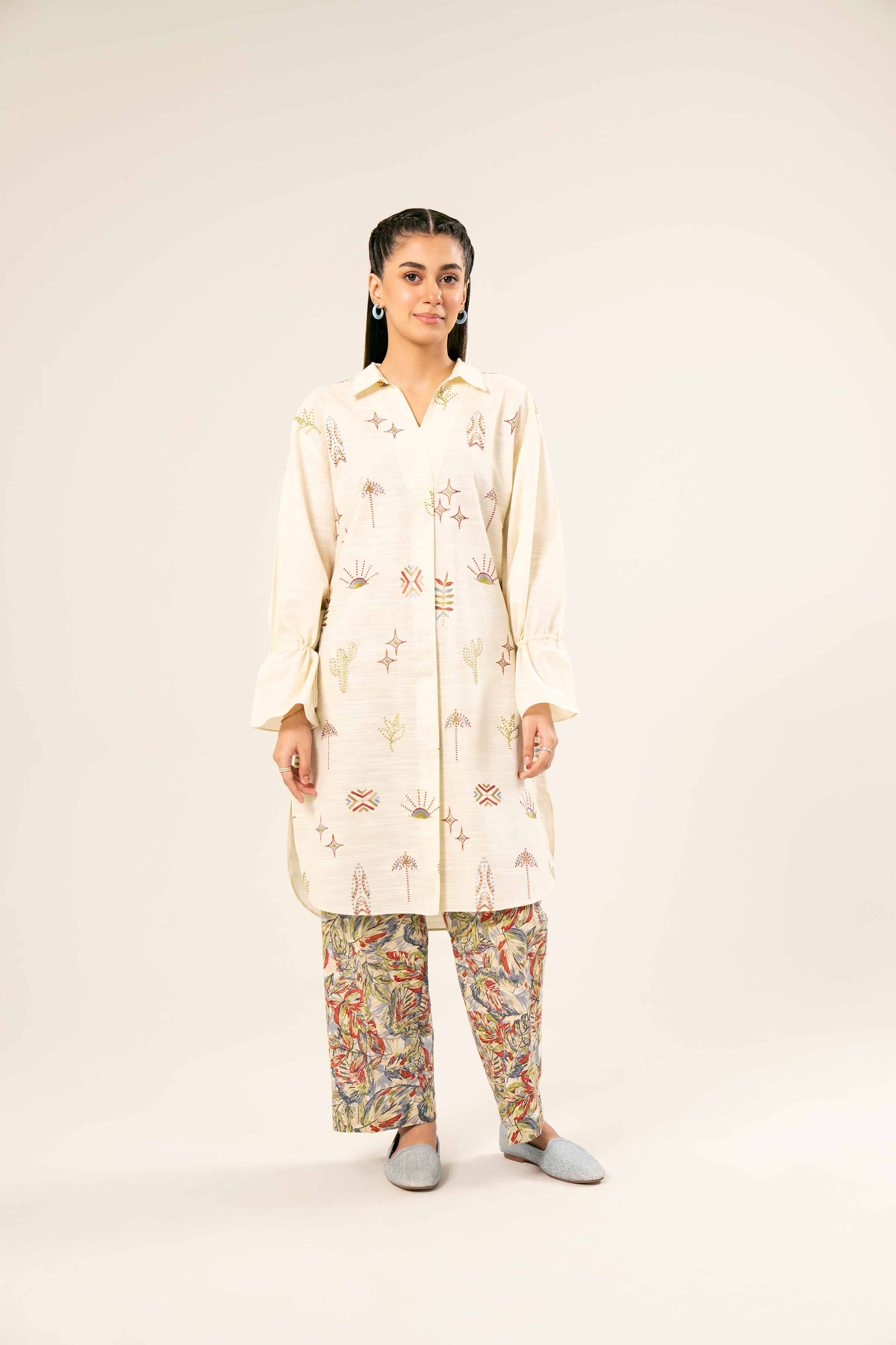 2 Piece - Printed Embroidered Suit - PW24-431