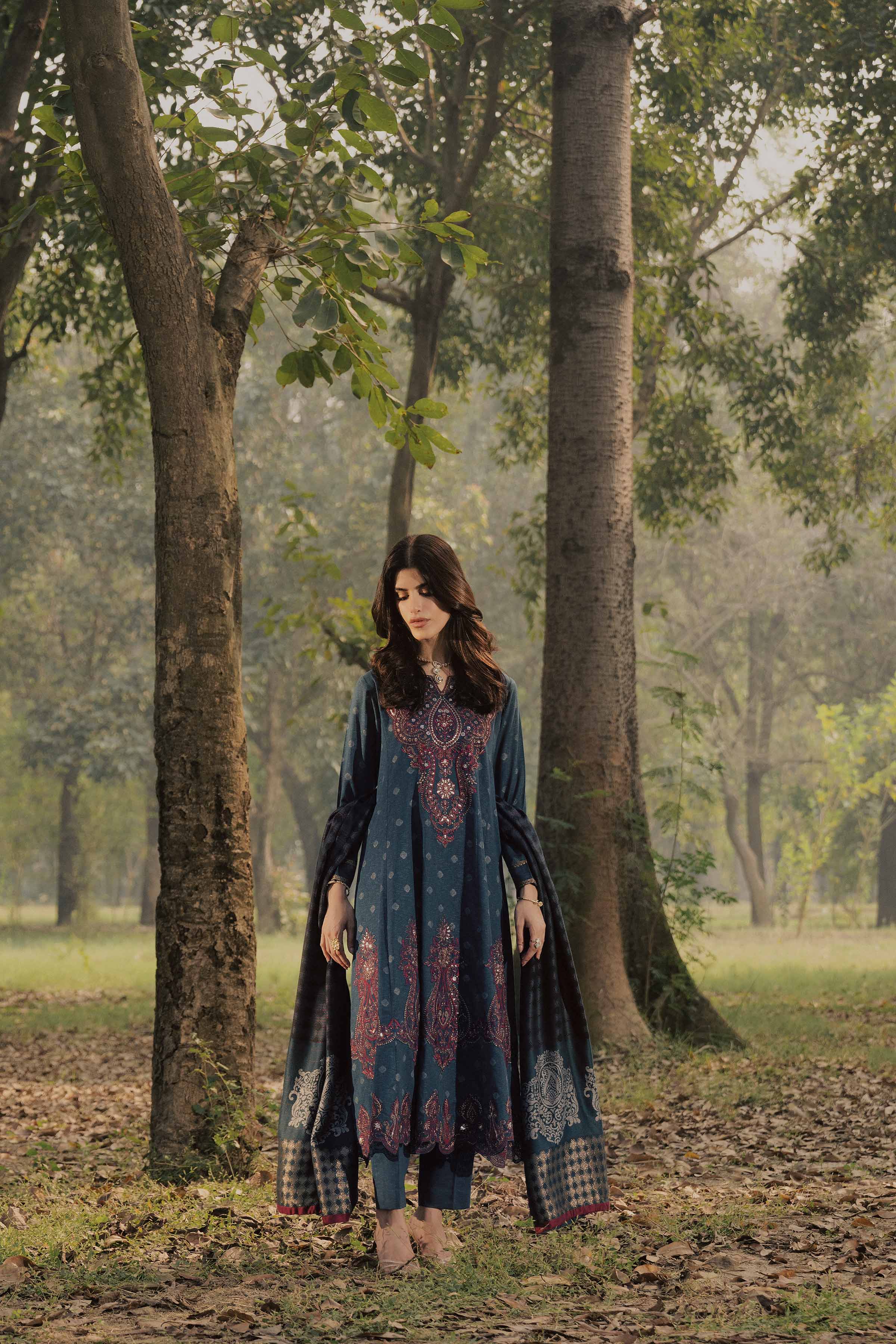 3 Piece - Printed Embroidered Suit - PW25-179