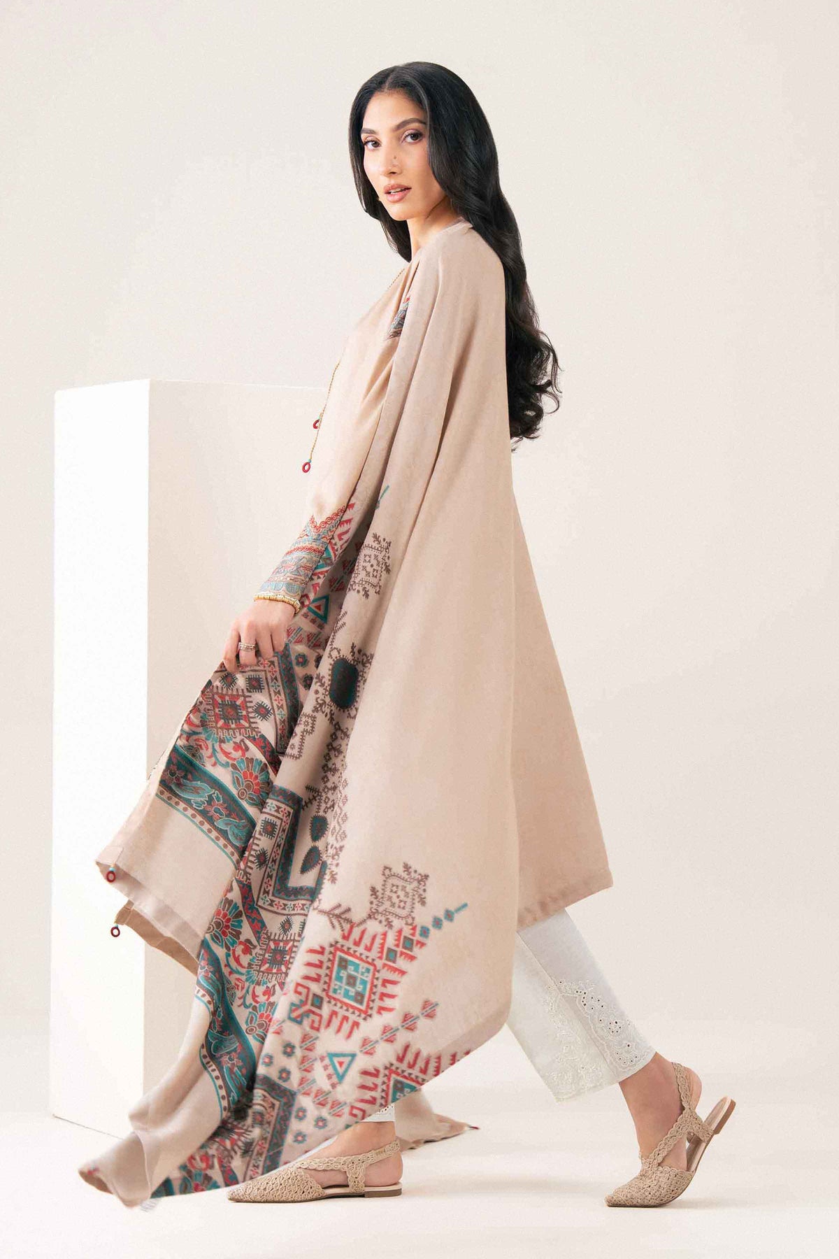 Shop beige embroidered 2-piece suit - full look | Nishat USA