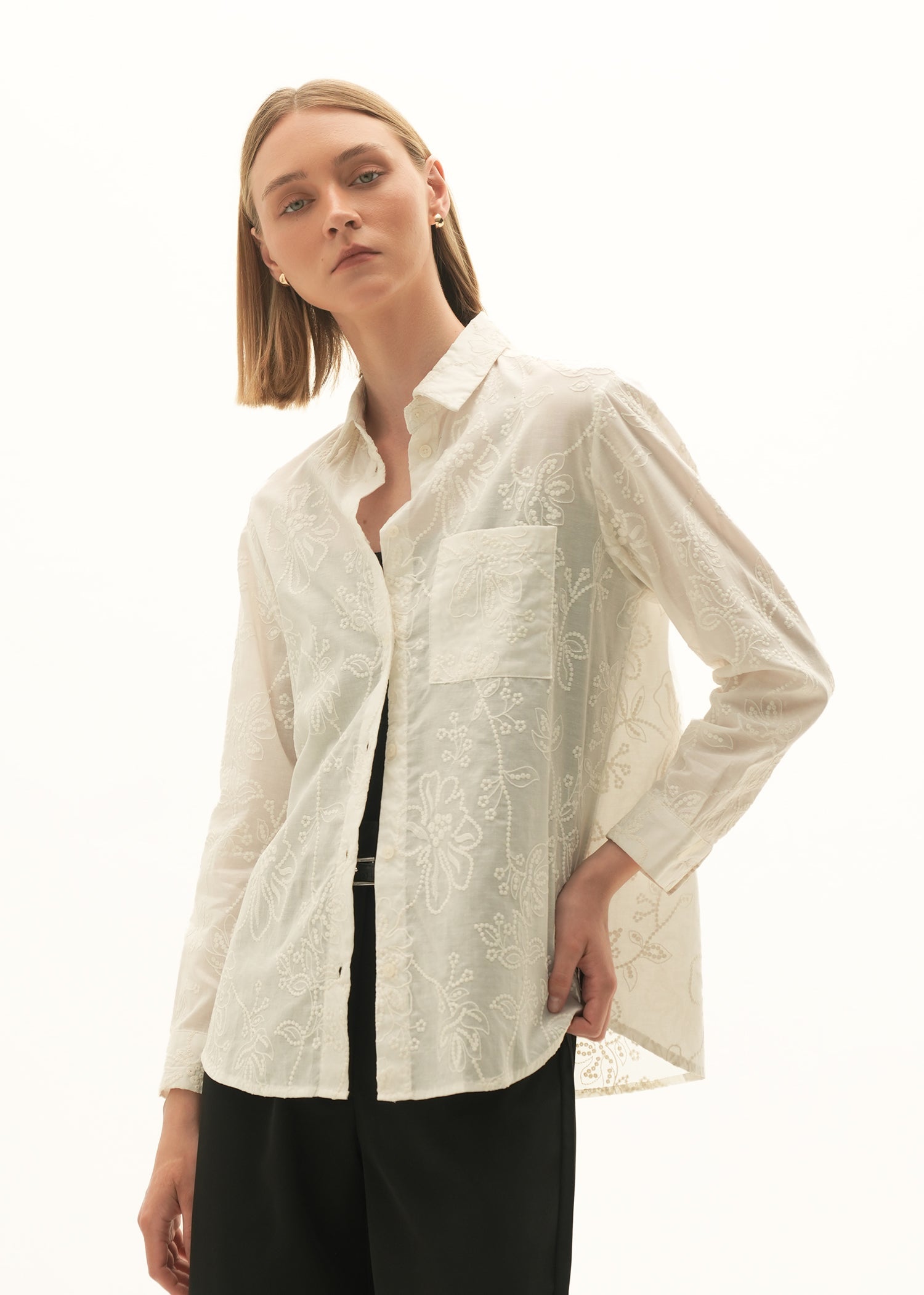 Embroidered Cotton Button-Down Shirt - KOA