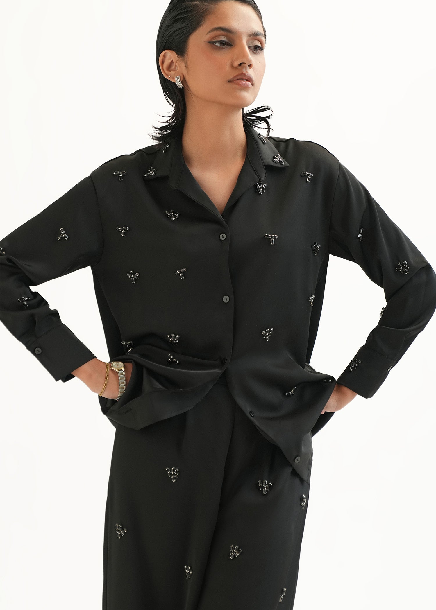 Embellished Satin Shirt - KOA