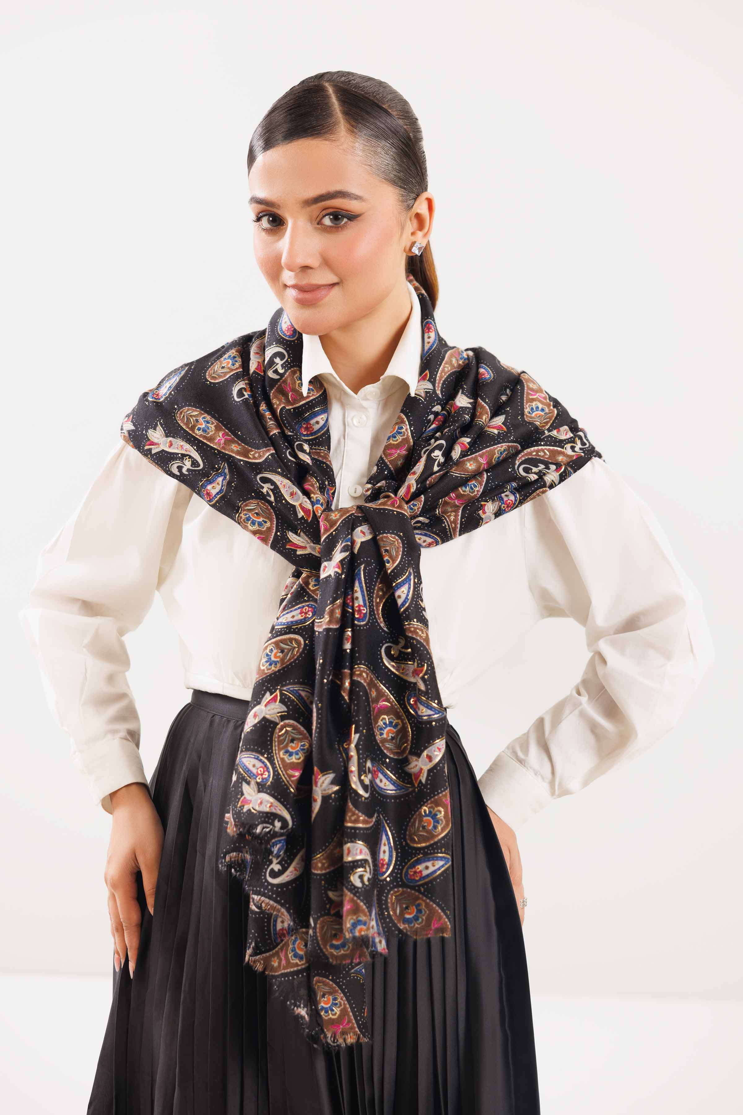 Black Women Scarf-442752103 for Women â€“ Scarf Collection | Nishat | Shop Online
