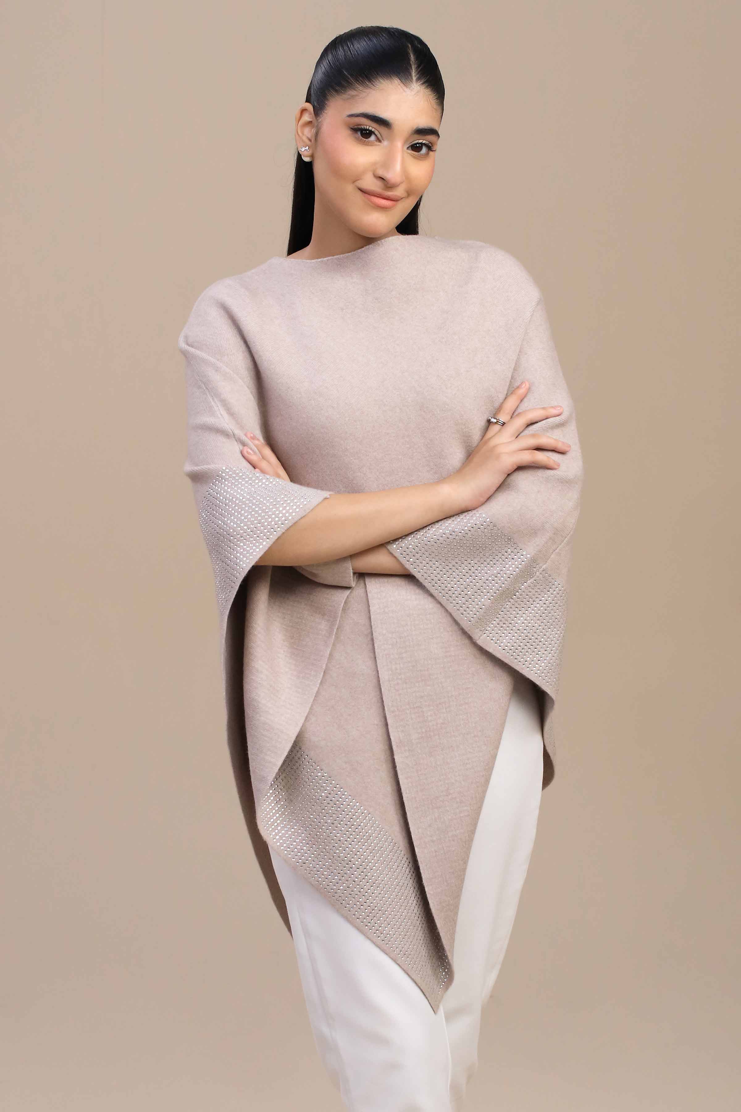 Beige Cape Shawl-446172118 for Women â€“ Winter Cape Shawl Collection | Nishat | Shop Online