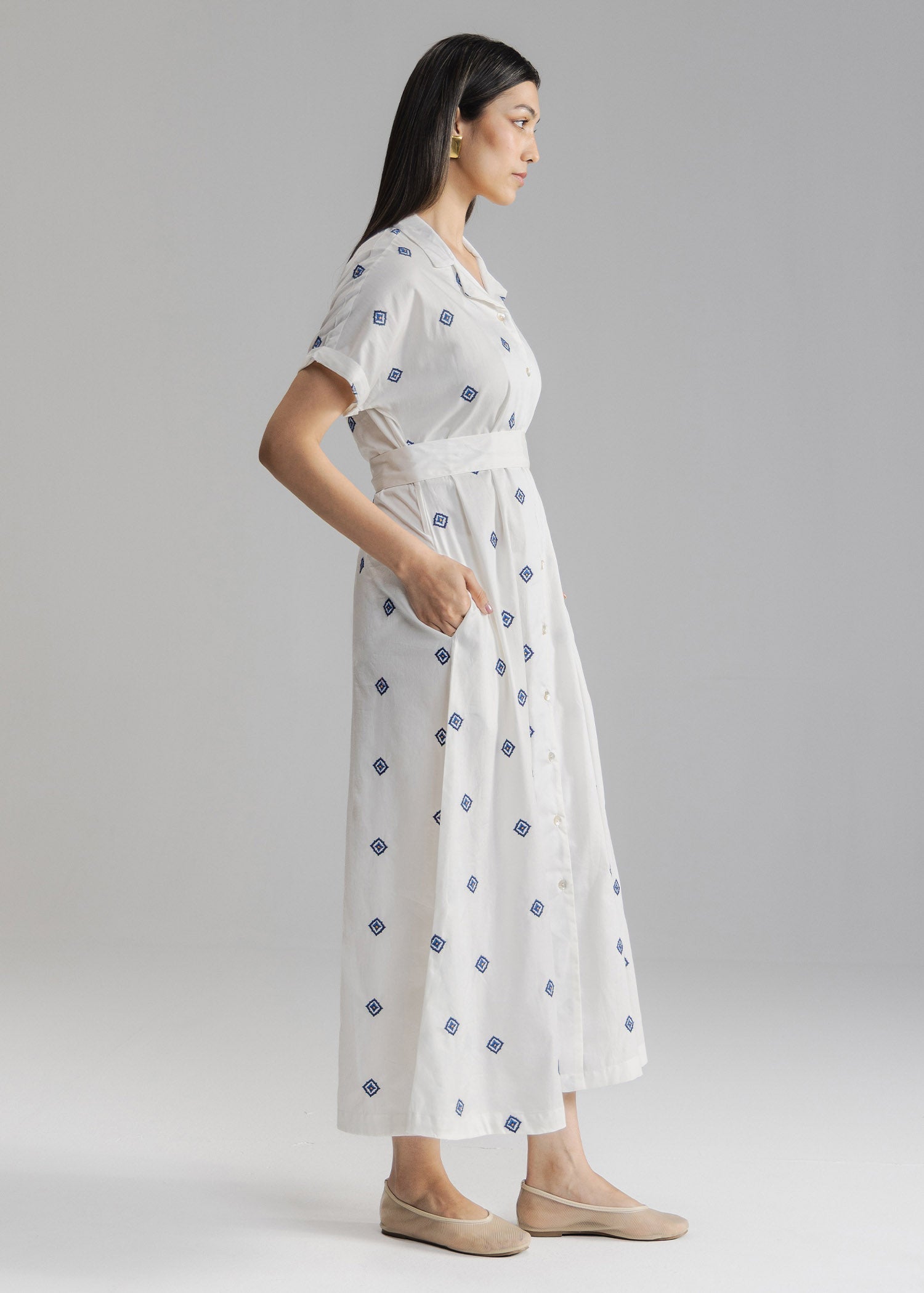 Embroidered Button Down Dress- WS26-39