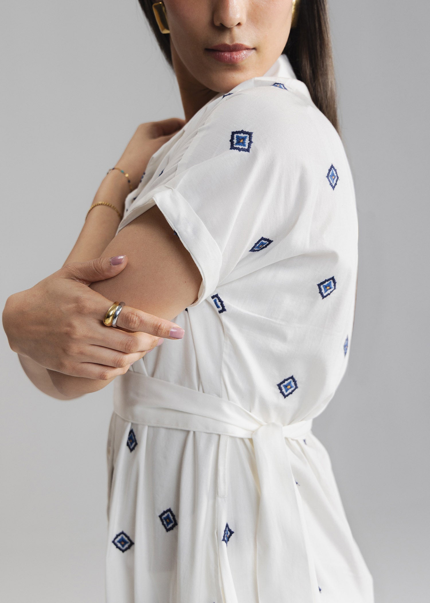 Embroidered Button Down Dress- WS26-39